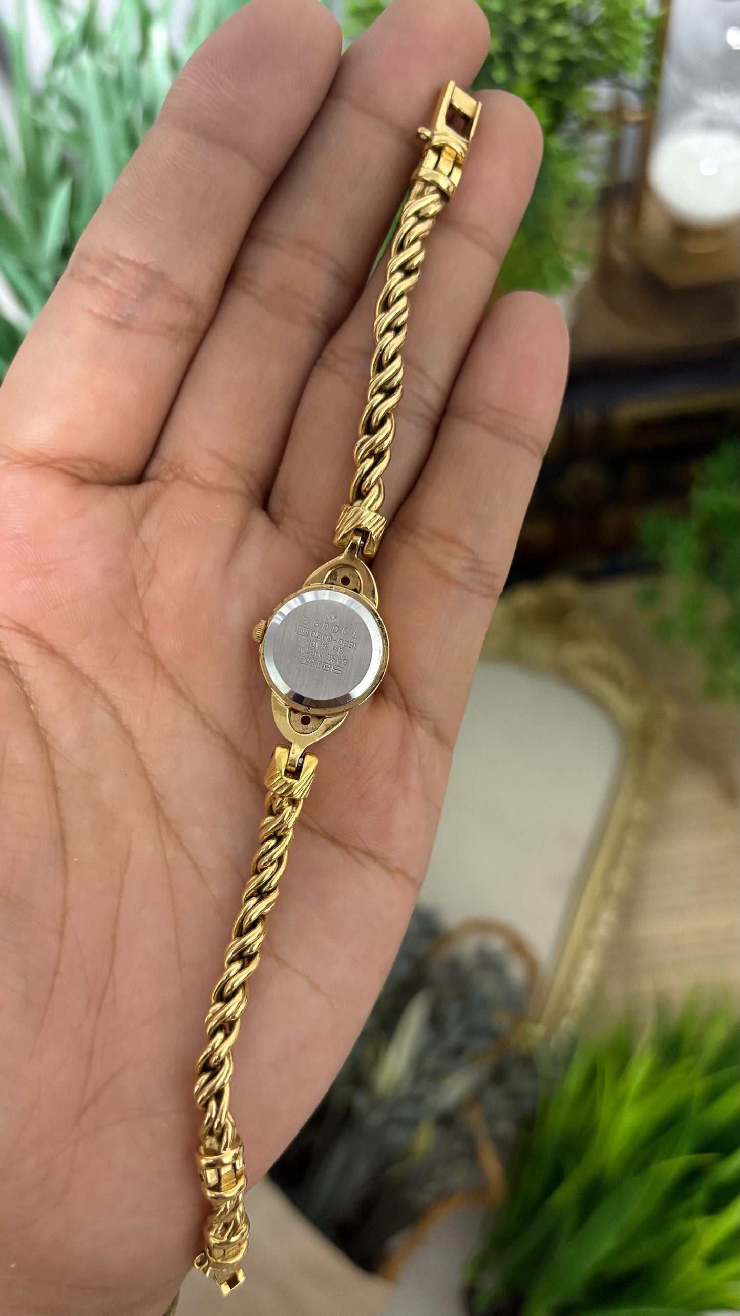 Extremely Rare Vintage Seiko Ruby Accents Rope Bracelet Watch in Gold Tone Quartz