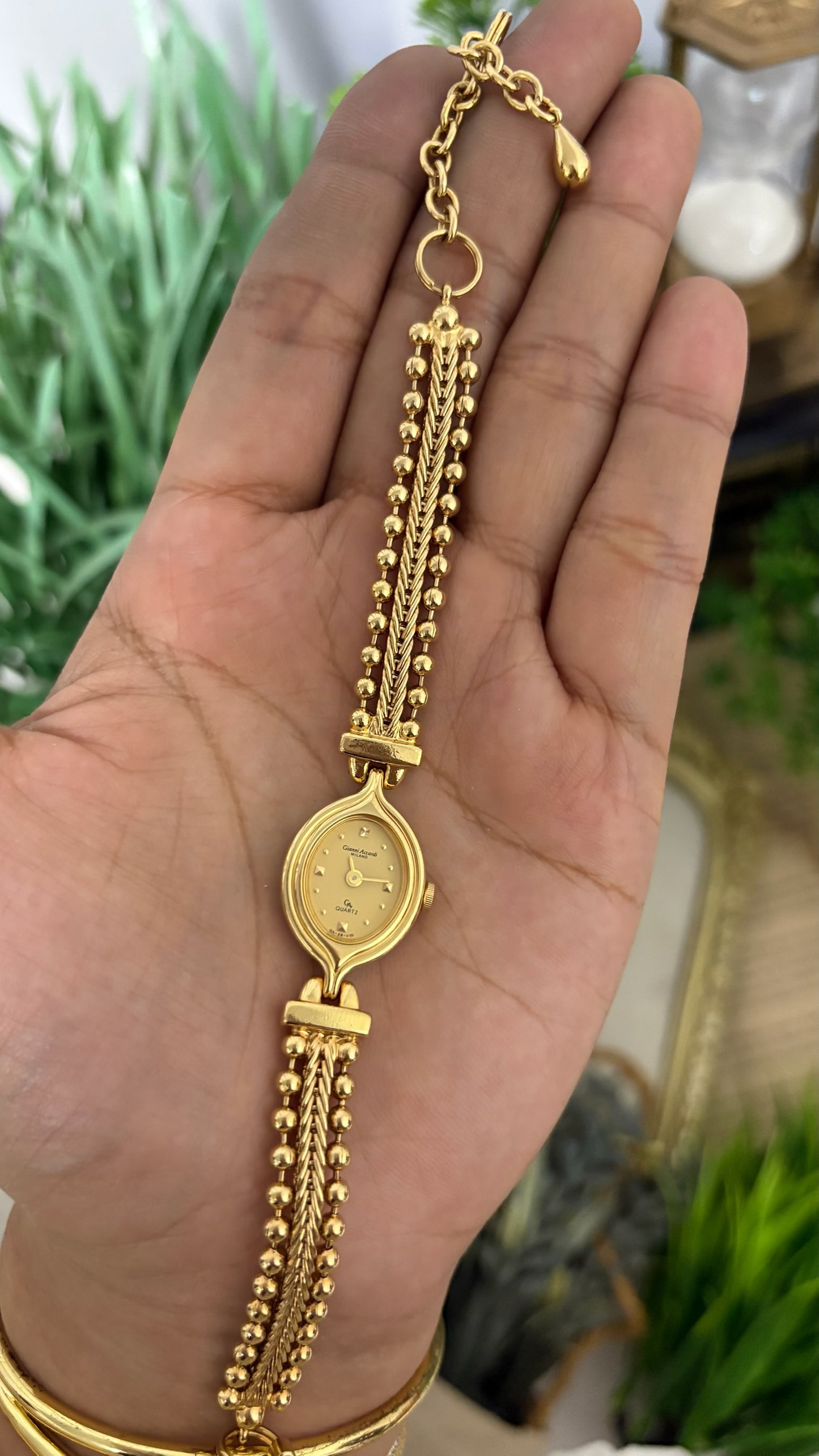 Rare Vintage Gianni Accordi Bead Cable Bracelet Watch in Gold Tone Quartz