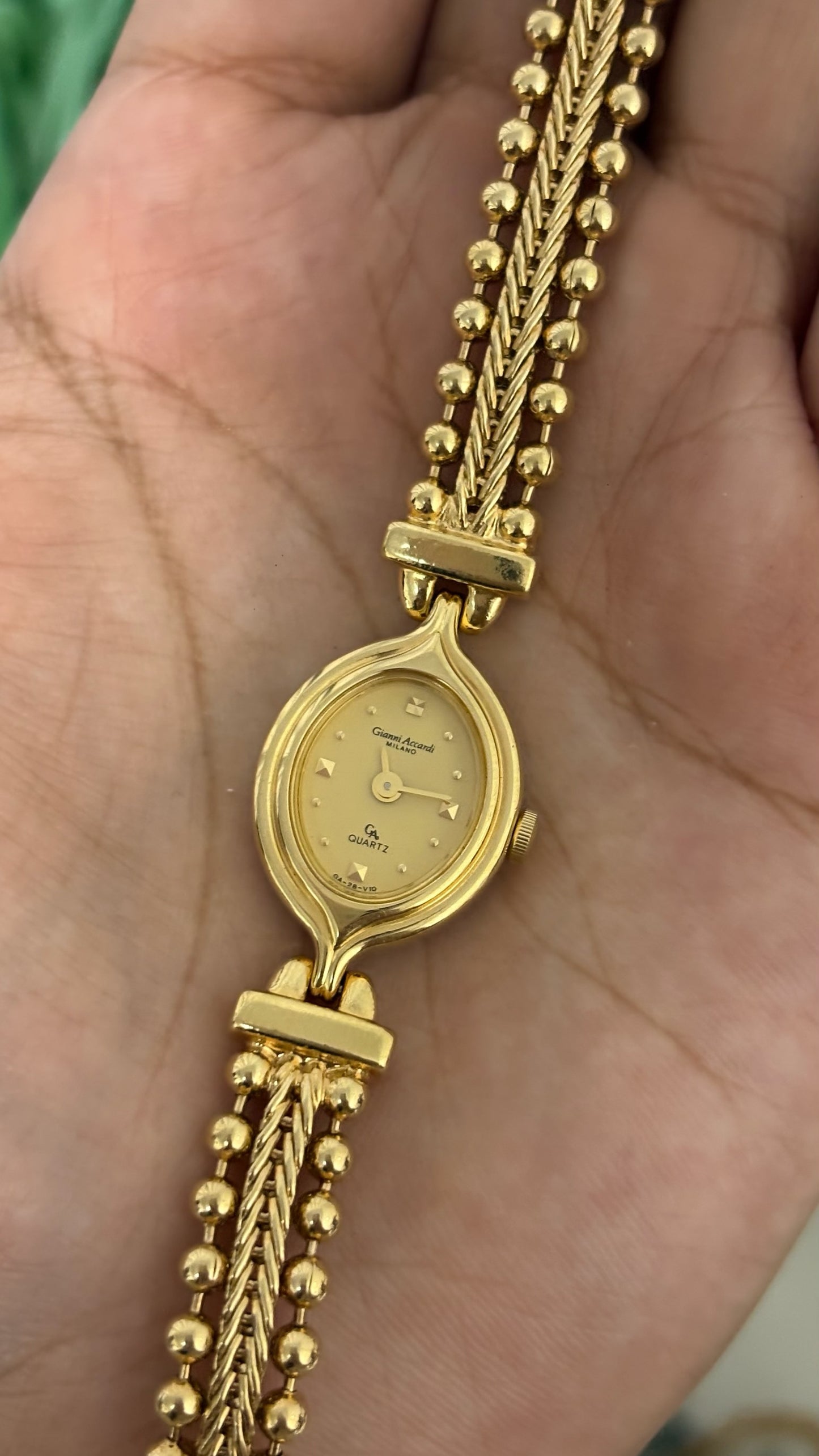 Rare Vintage Gianni Accordi Bead Cable Bracelet Watch in Gold Tone Quartz