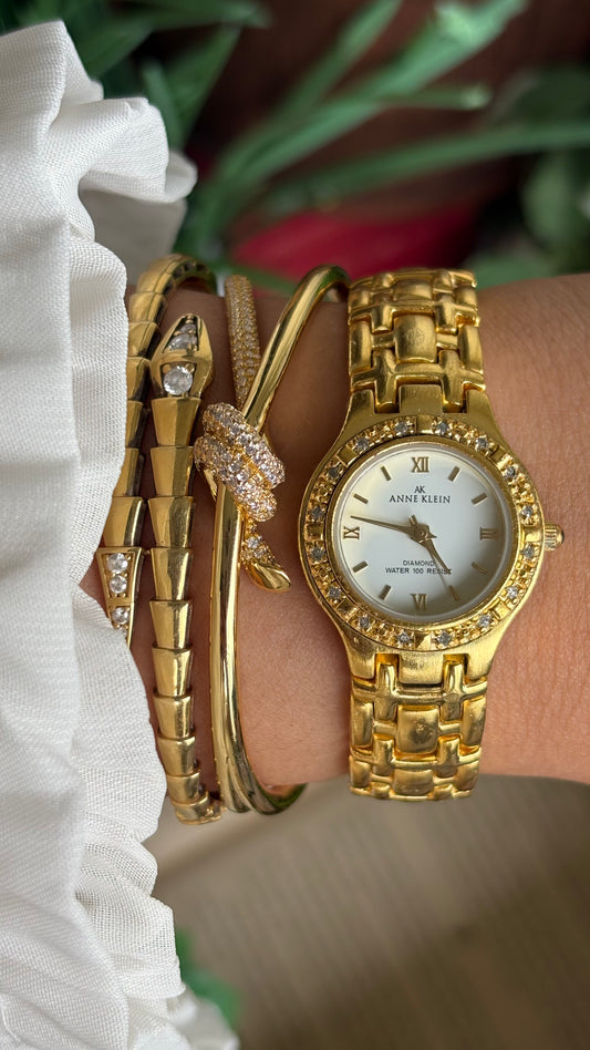 Vintage Anne Klein Bejeweled Watch in Gold Tone