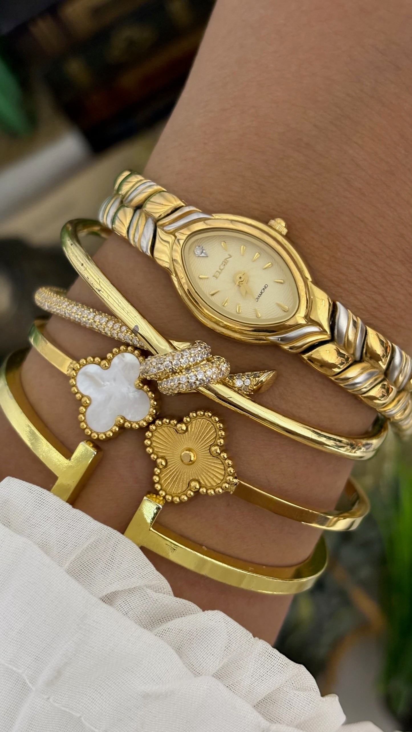 Rare Vintage Elgin Diamond Eye-shape Chevron Watch in Two-Tone Quartz