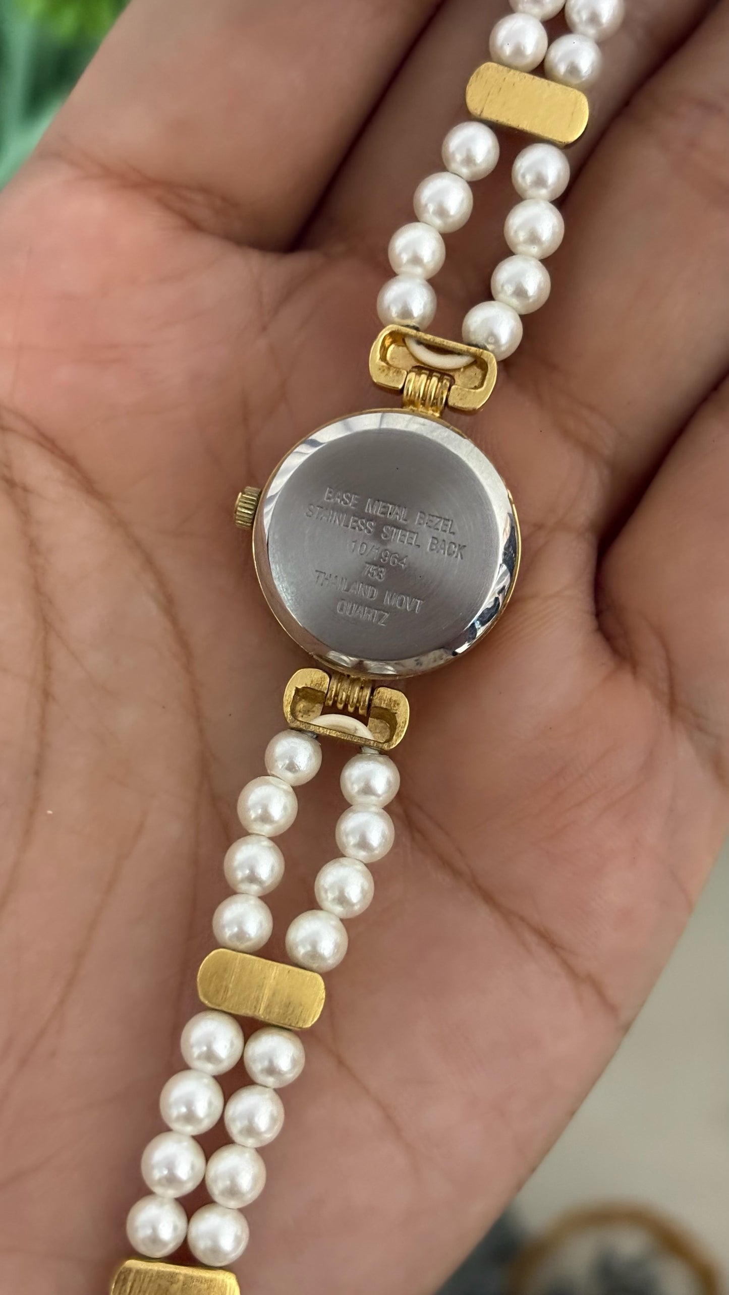 Extremely Rare Anne Klein II Pearl Bracelet Watch in Gold Tone Mother of Pearl Dial Quartz