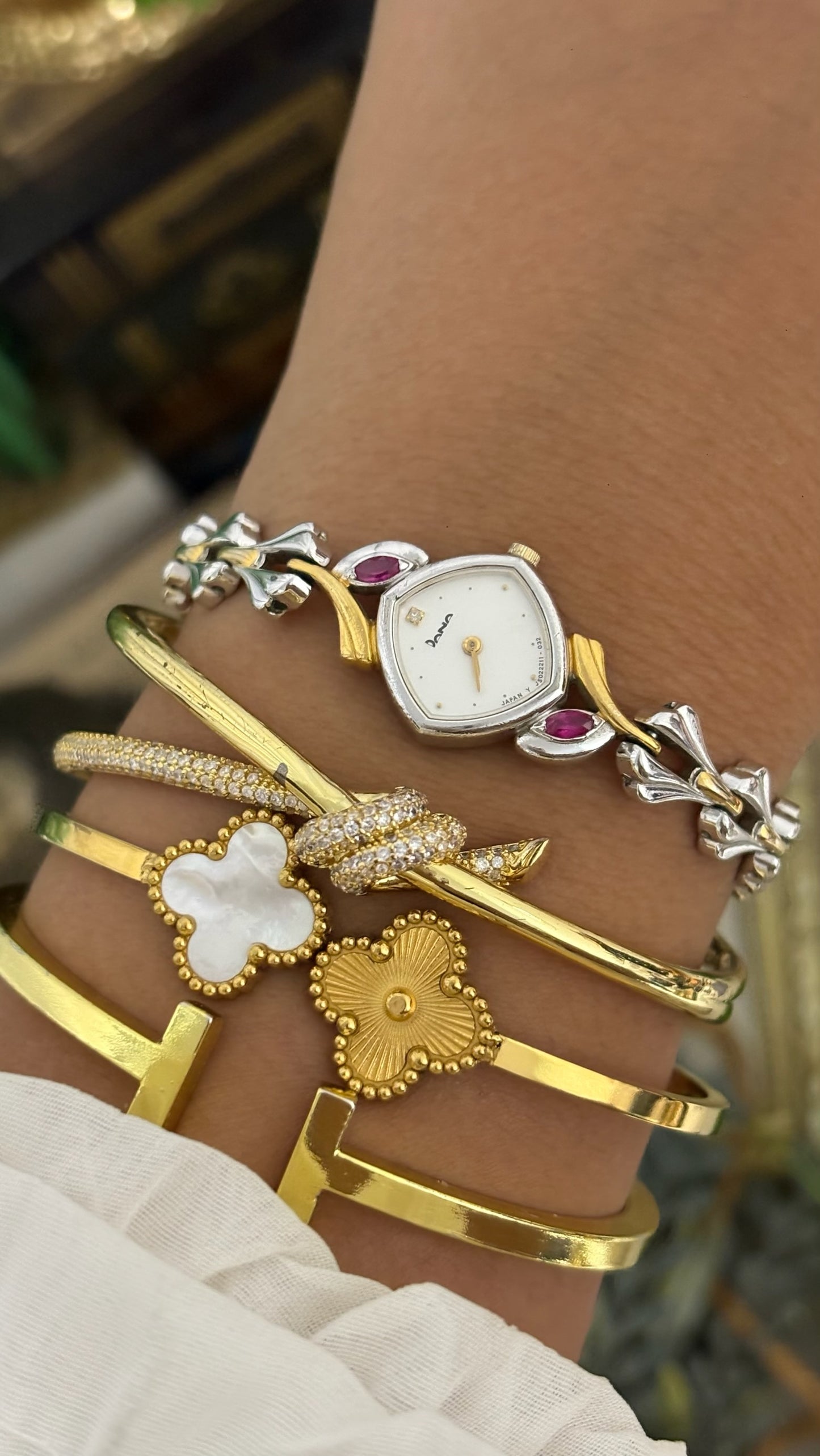 Extremely Rare Vintage Dana Ruby Accents Bracelet Watch in Two-Tone Quartz