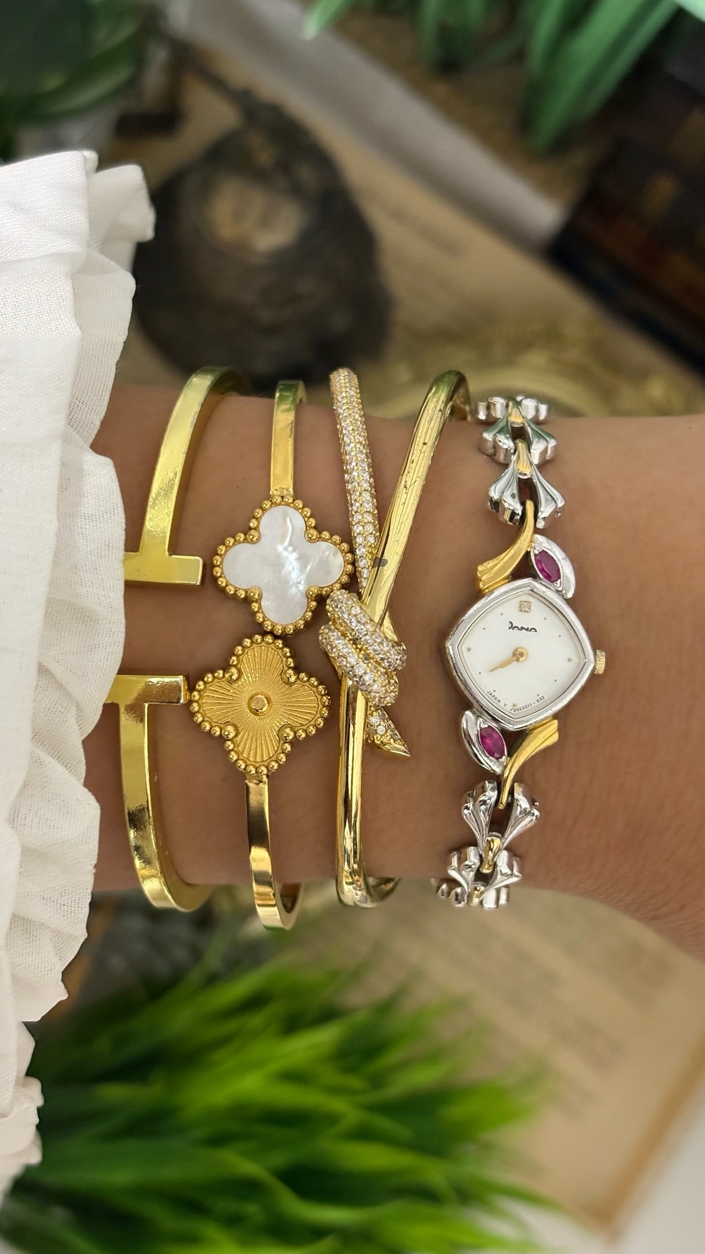 Extremely Rare Vintage Dana Ruby Accents Bracelet Watch in Two-Tone Quartz