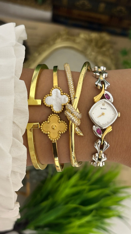 Extremely Rare Vintage Dana Ruby Accents Bracelet Watch in Two-Tone Quartz