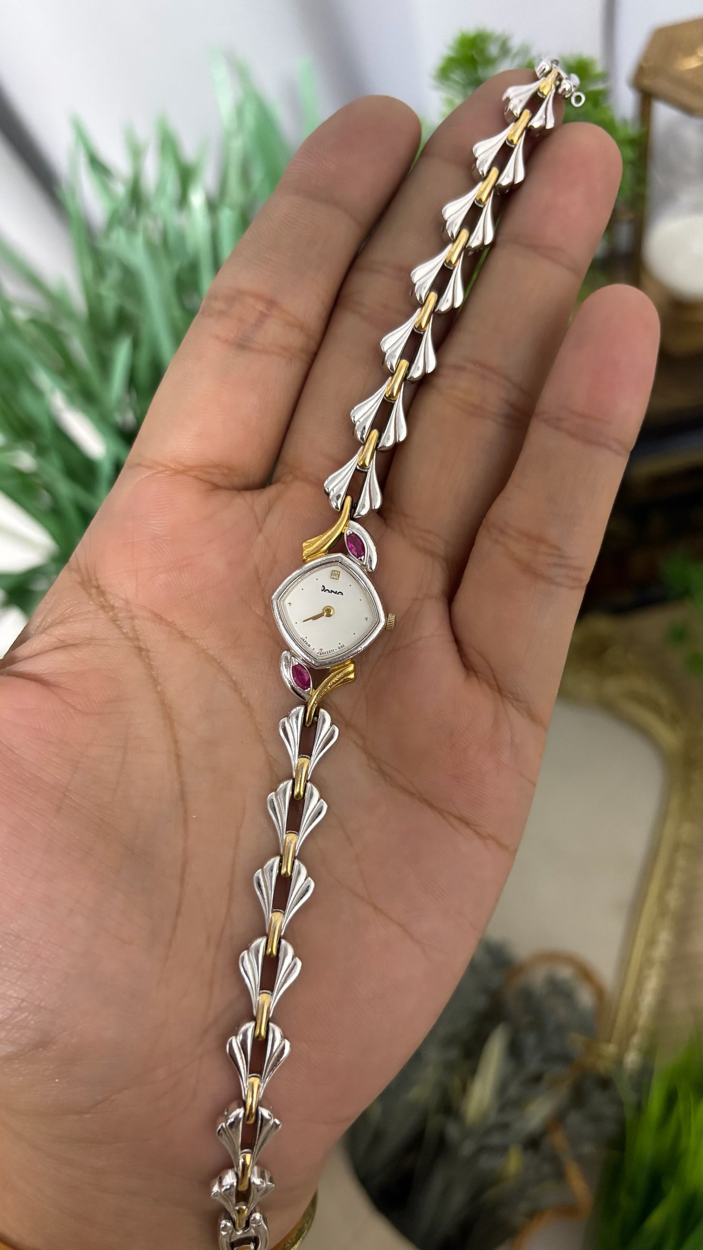 Extremely Rare Vintage Dana Ruby Accents Bracelet Watch in Two-Tone Quartz