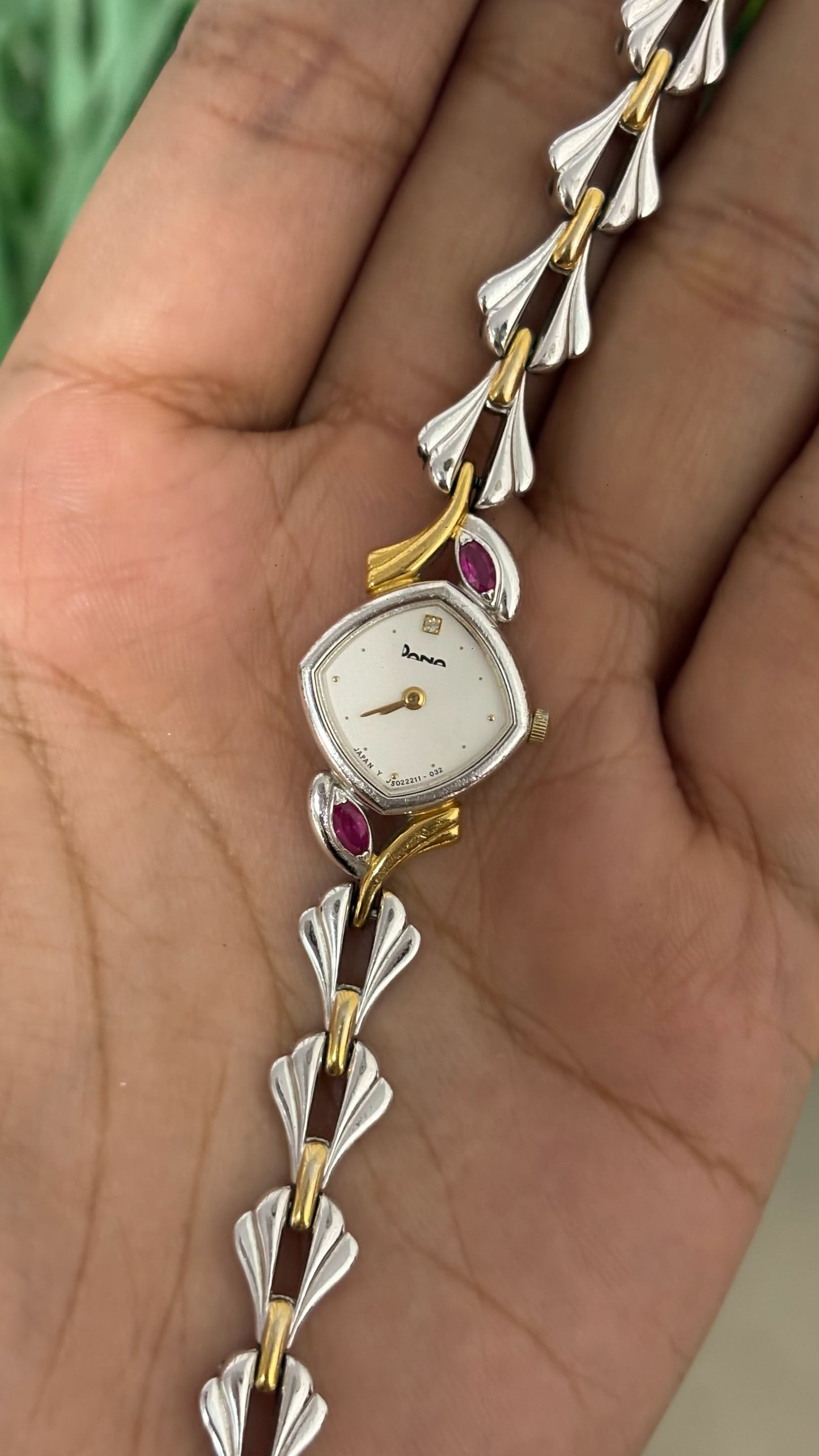 Extremely Rare Vintage Dana Ruby Accents Bracelet Watch in Two-Tone Quartz