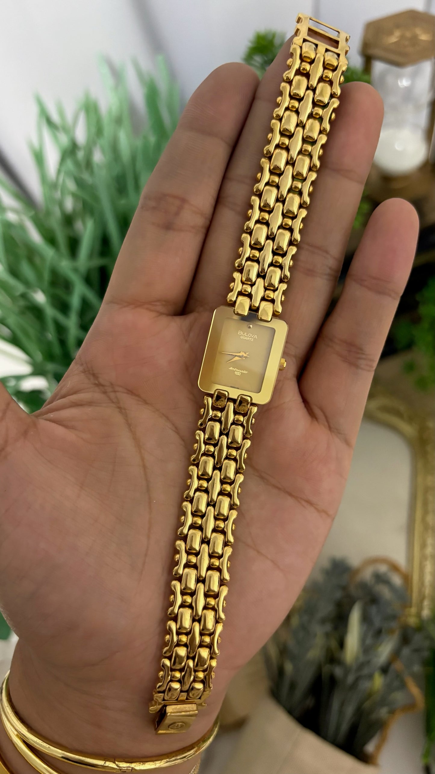 Rare Vintage Bulova Ambassador Tank Dress Watch in Gold Tone Quartz