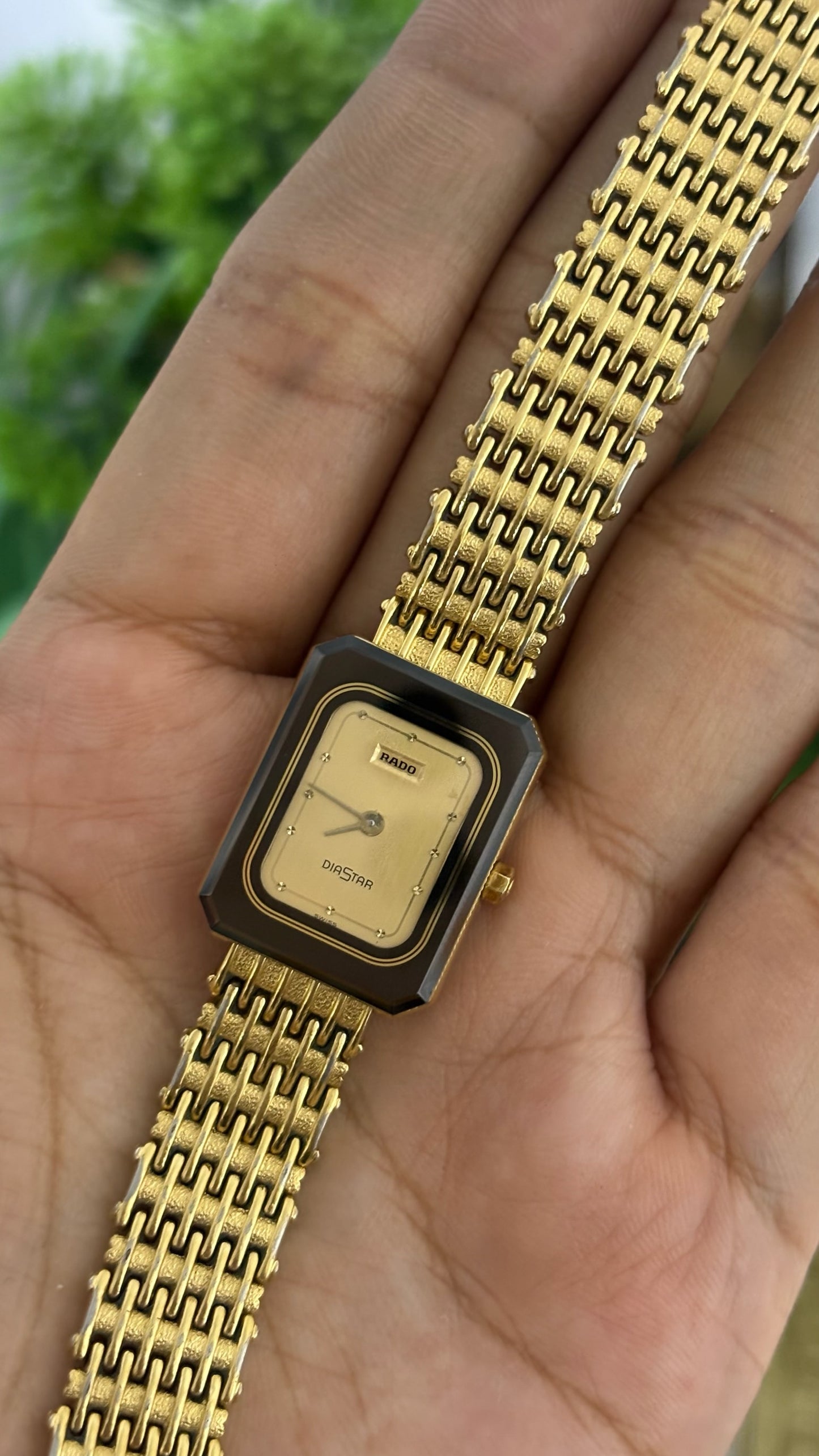 Rare Vintage Rado Diastar Mini Tank Dress Watch in Gold Tone Quartz