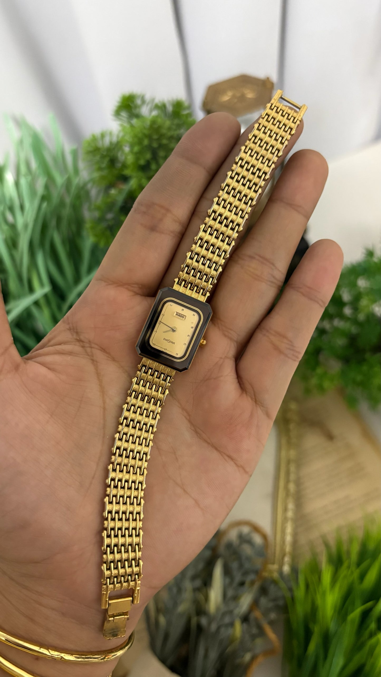Rare Vintage Rado Diastar Mini Tank Dress Watch in Gold Tone Quartz