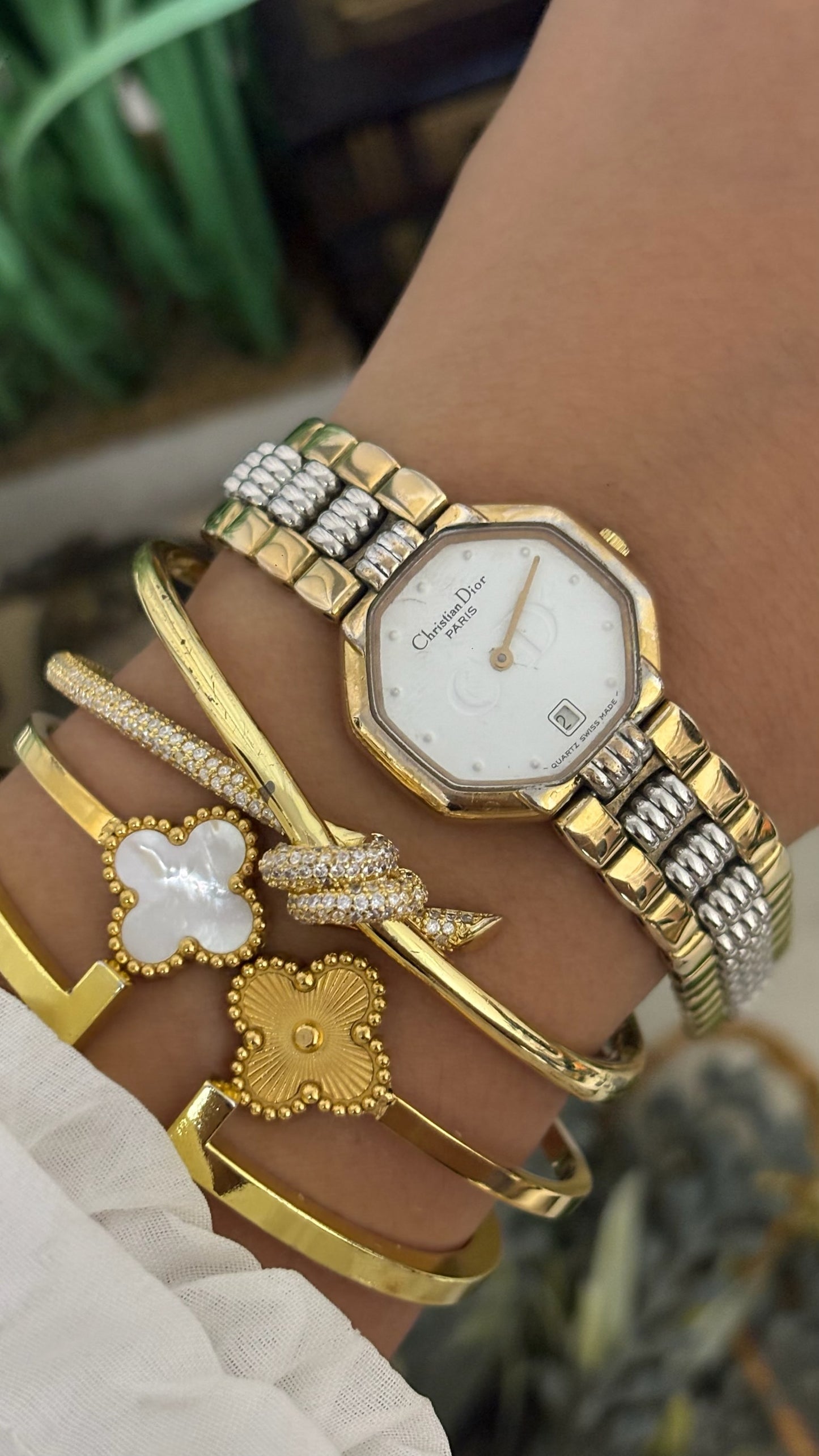 Rare Vintage Christian Dior with Date Window Octagon Watch  in Gold Tone Quartz