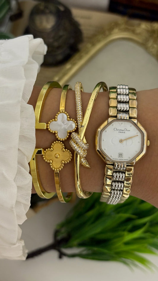 Rare Vintage Christian Dior with Date Window Octagon Watch  in Gold Tone Quartz