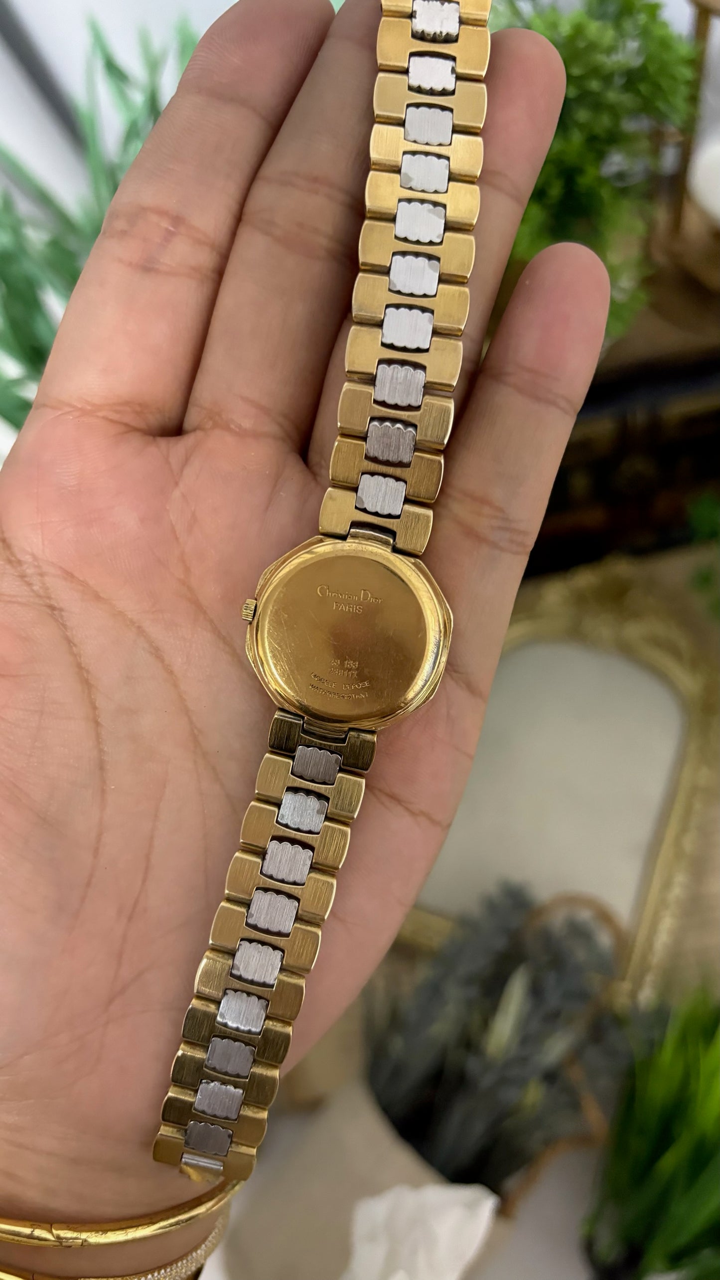 Rare Vintage Christian Dior with Date Window Octagon Watch  in Gold Tone Quartz