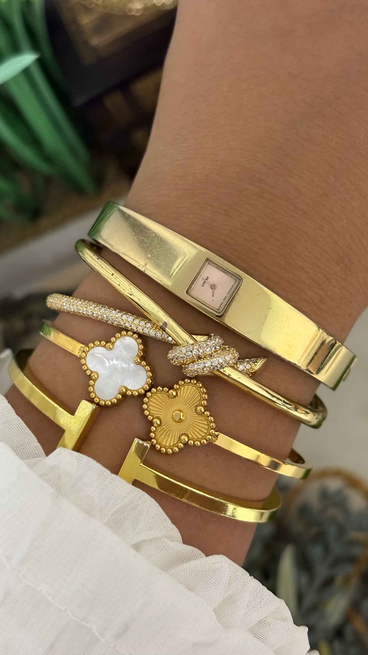 Extremely Rare and Dainty Citizen Bangle Watch in Gold Tone Quartz