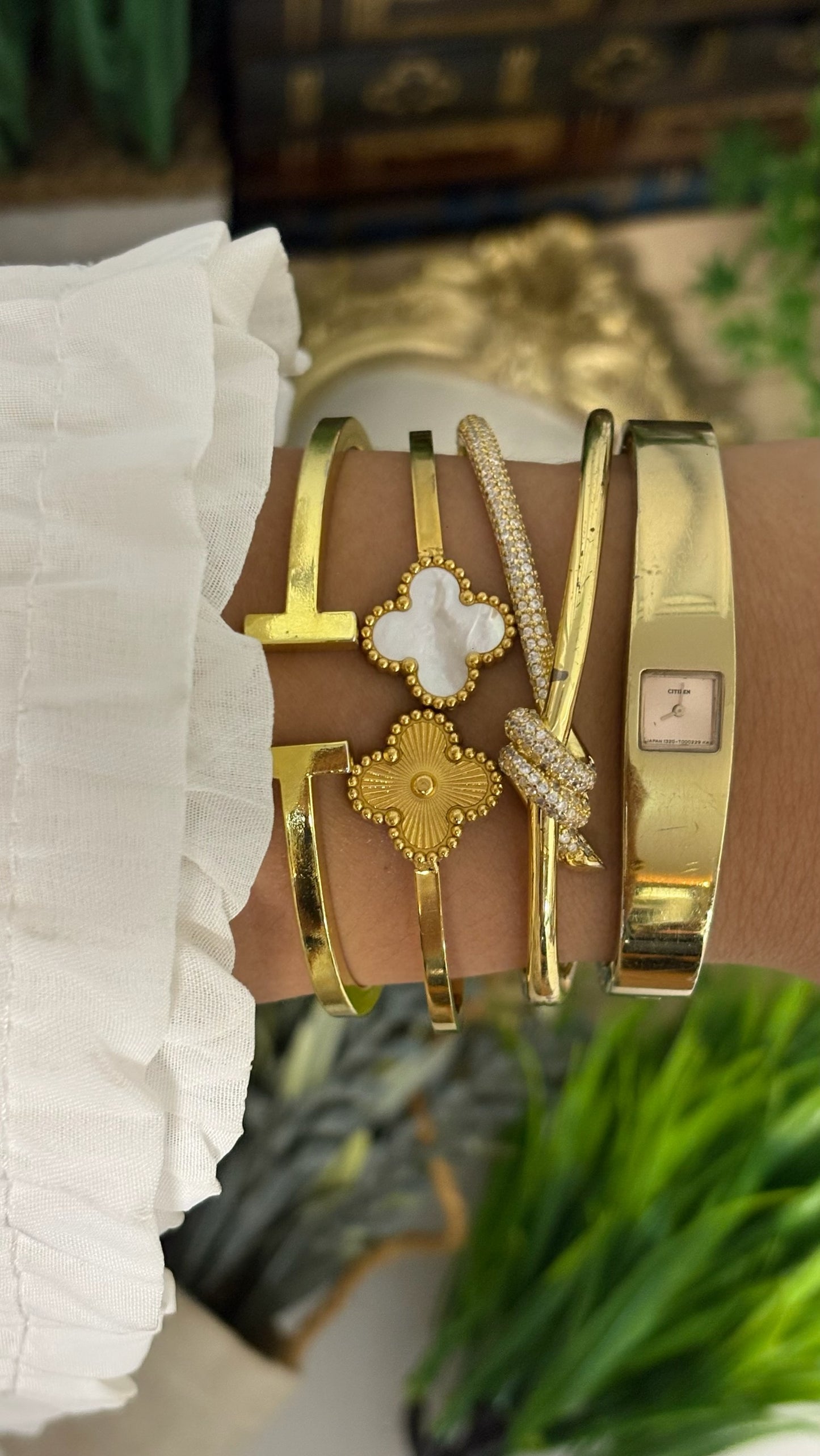 Extremely Rare and Dainty Citizen Bangle Watch in Gold Tone Quartz