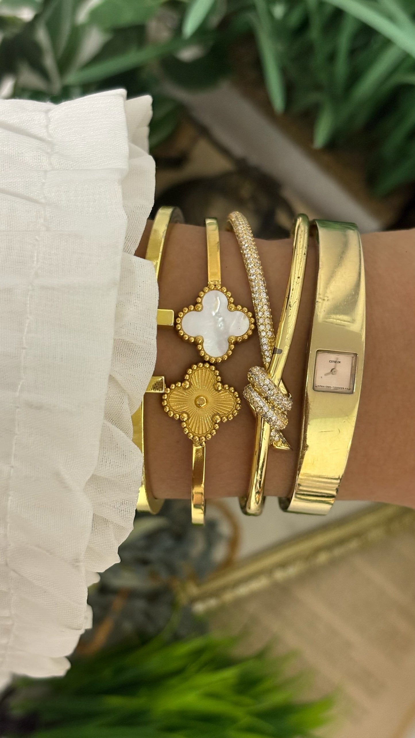 Extremely Rare and Dainty Citizen Bangle Watch in Gold Tone Quartz
