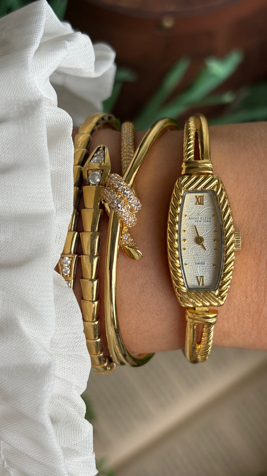 Extremely Rare Vintage Anne Klein Art Deco Swiss Watch in Gold Tone Super Slim and Dainty
