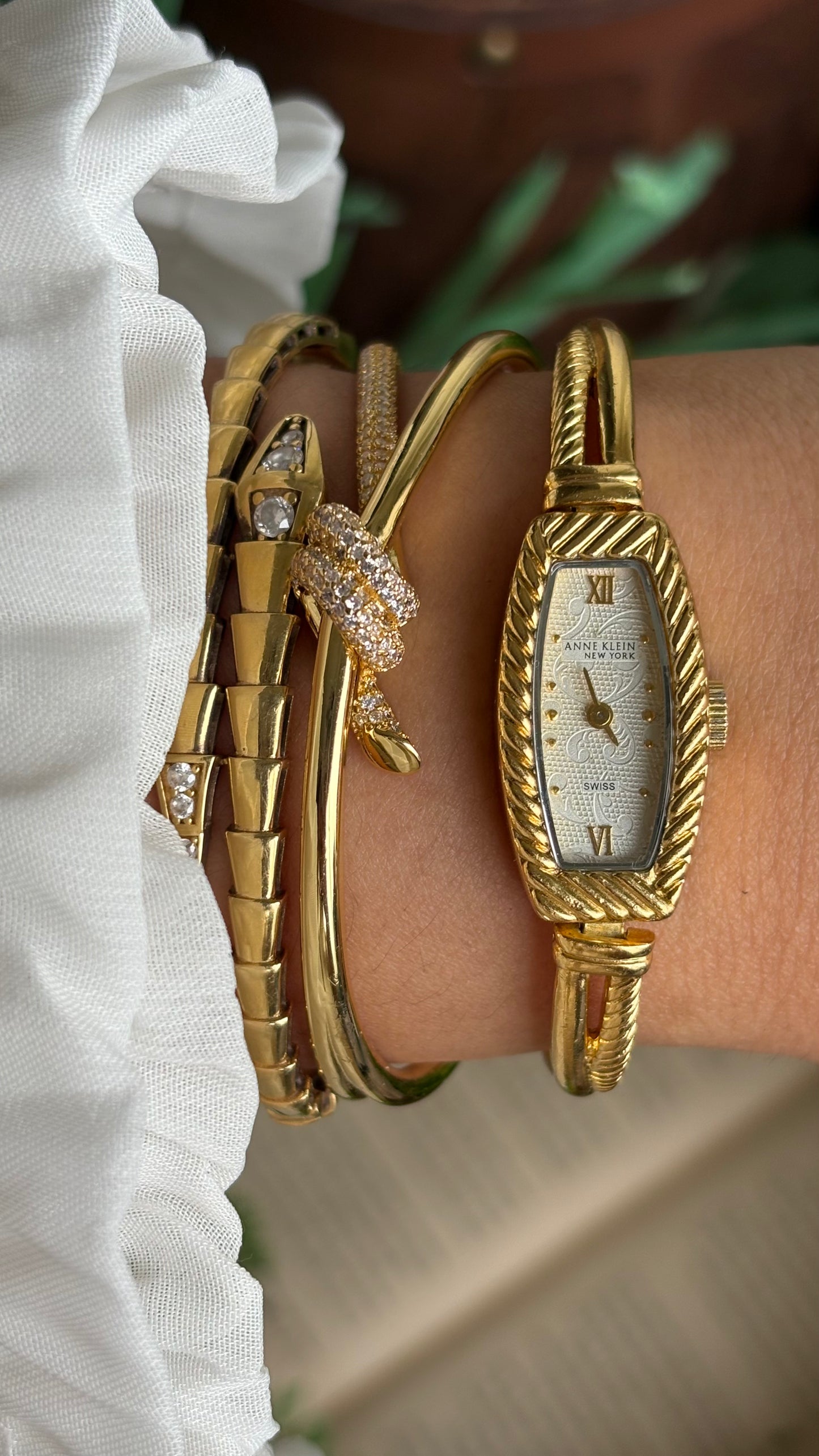 Extremely Rare Vintage Anne Klein Art Deco Swiss Watch in Gold Tone Super Slim and Dainty