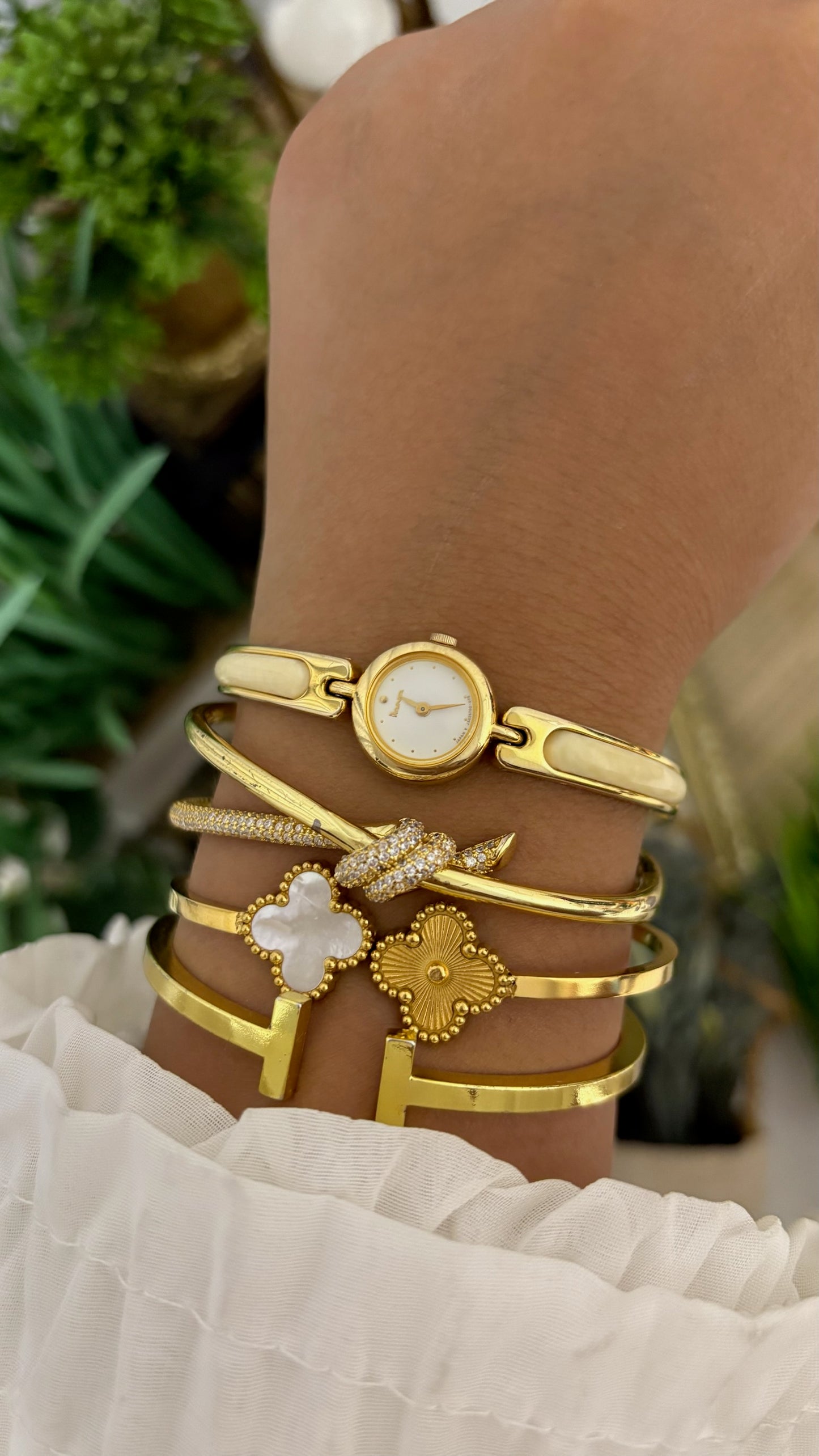 Extremely Rare Vintage Dana Cream Bangle Watch in Gold Tone Quartz