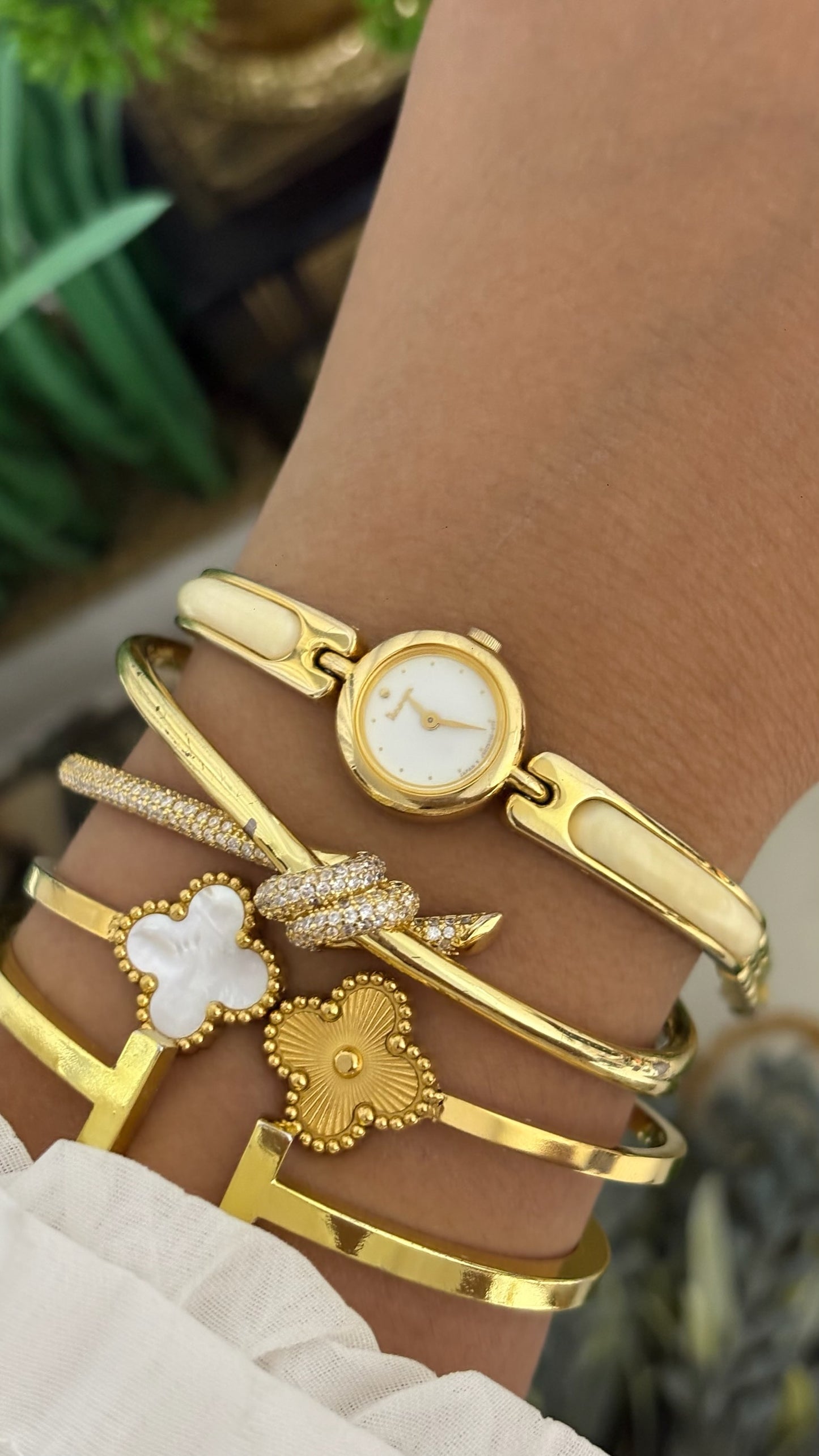 Extremely Rare Vintage Dana Cream Bangle Watch in Gold Tone Quartz