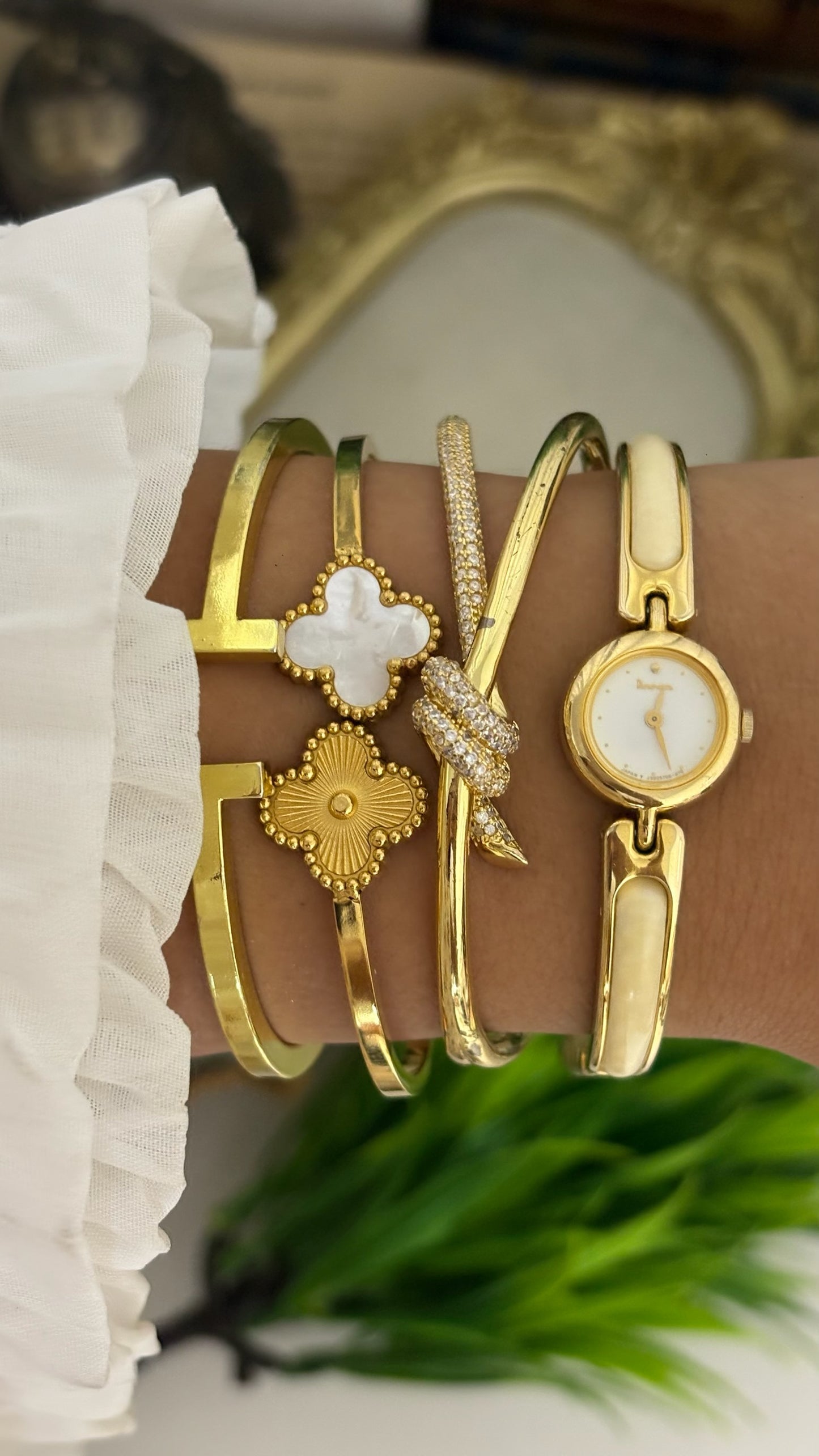 Extremely Rare Vintage Dana Cream Bangle Watch in Gold Tone Quartz