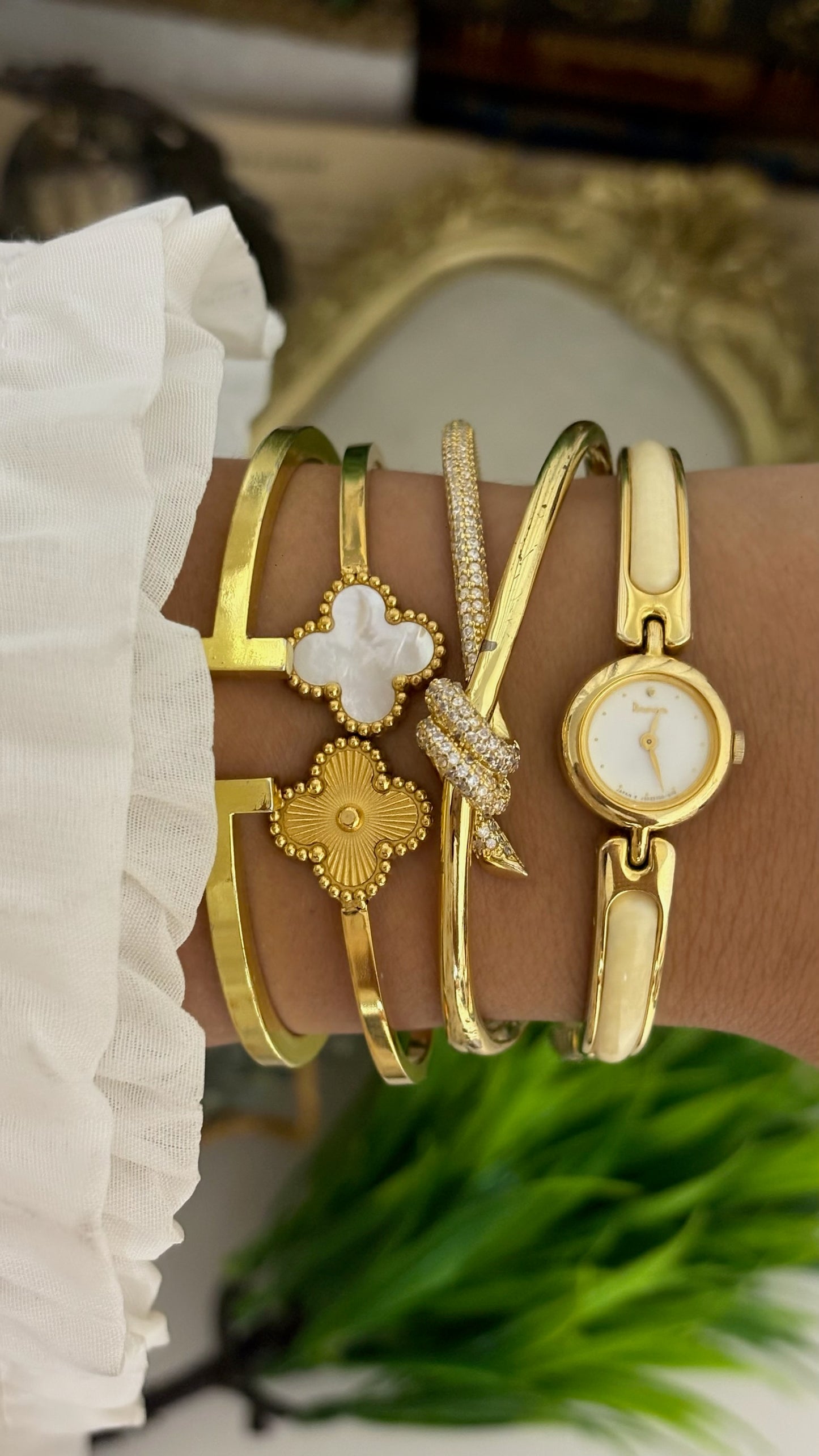 Extremely Rare Vintage Dana Cream Bangle Watch in Gold Tone Quartz