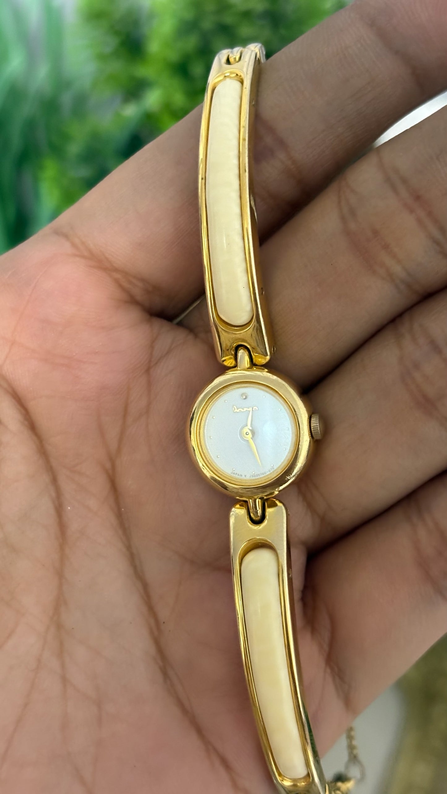 Extremely Rare Vintage Dana Cream Bangle Watch in Gold Tone Quartz
