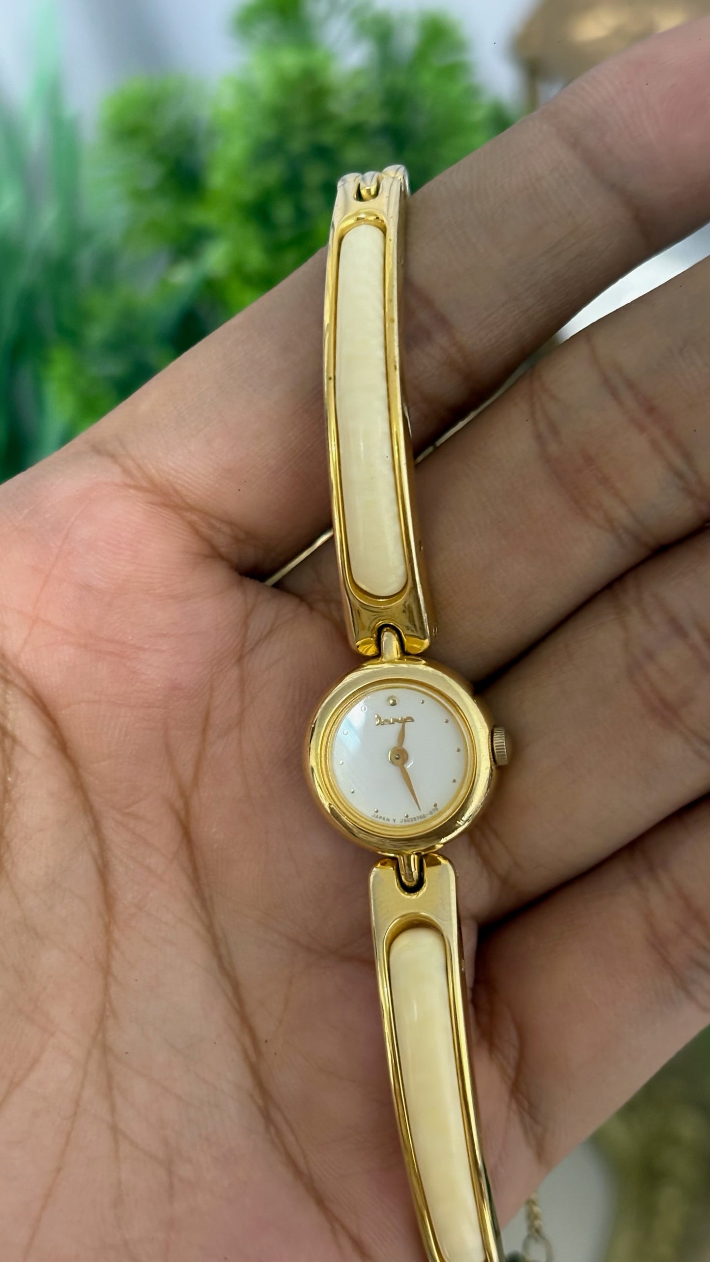Extremely Rare Vintage Dana Cream Bangle Watch in Gold Tone Quartz