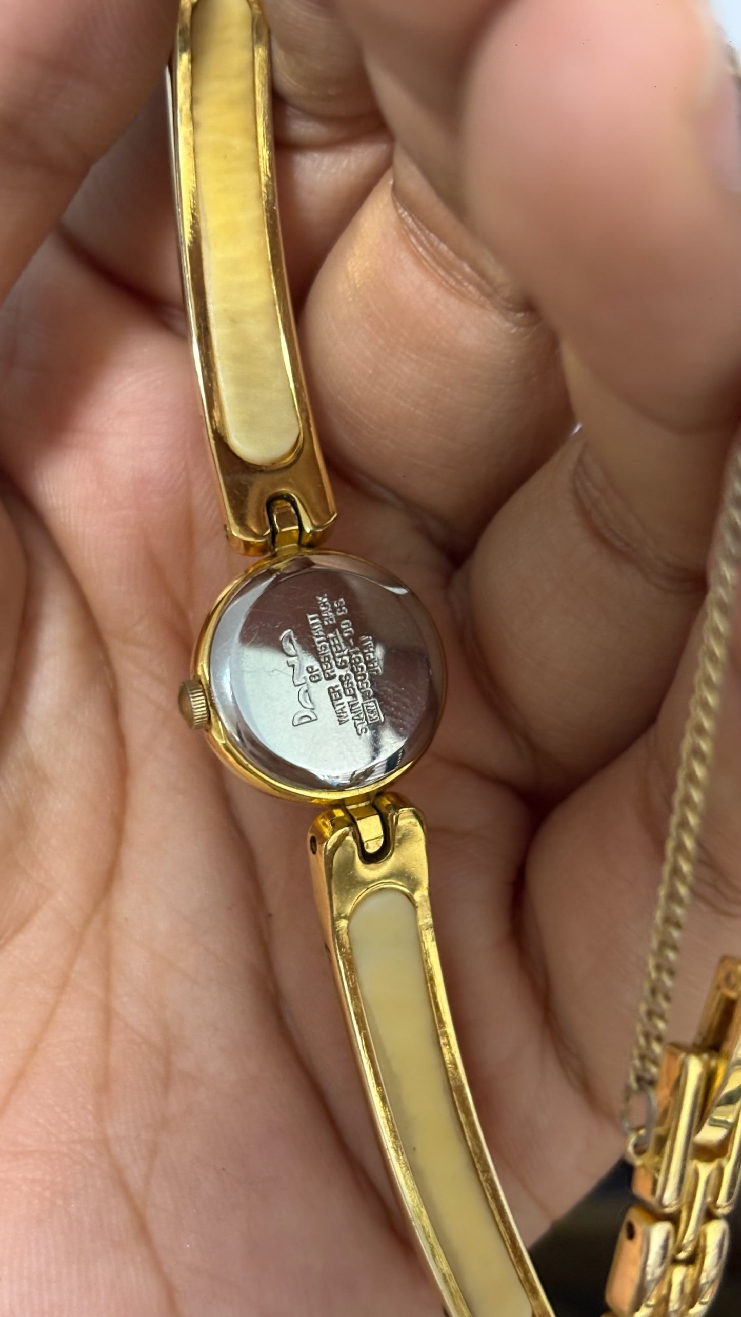 Extremely Rare Vintage Dana Cream Bangle Watch in Gold Tone Quartz