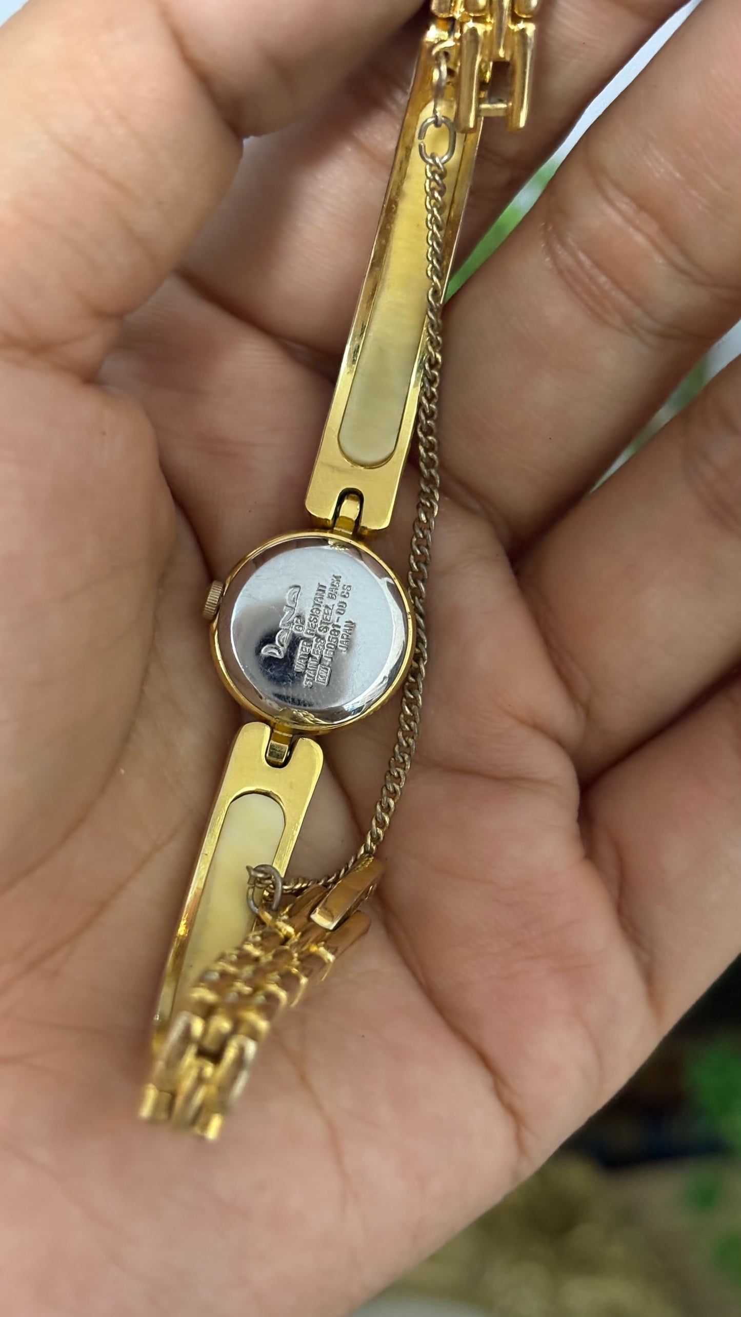 Extremely Rare Vintage Dana Cream Bangle Watch in Gold Tone Quartz
