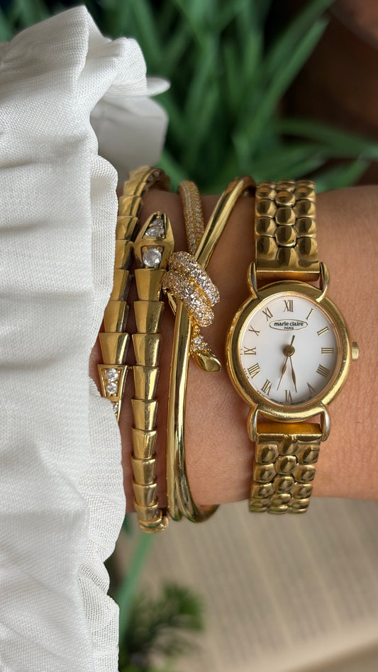 Vintage Marie Claire Paris Baignoire Watch in Gold Tone Roman Oval Dial