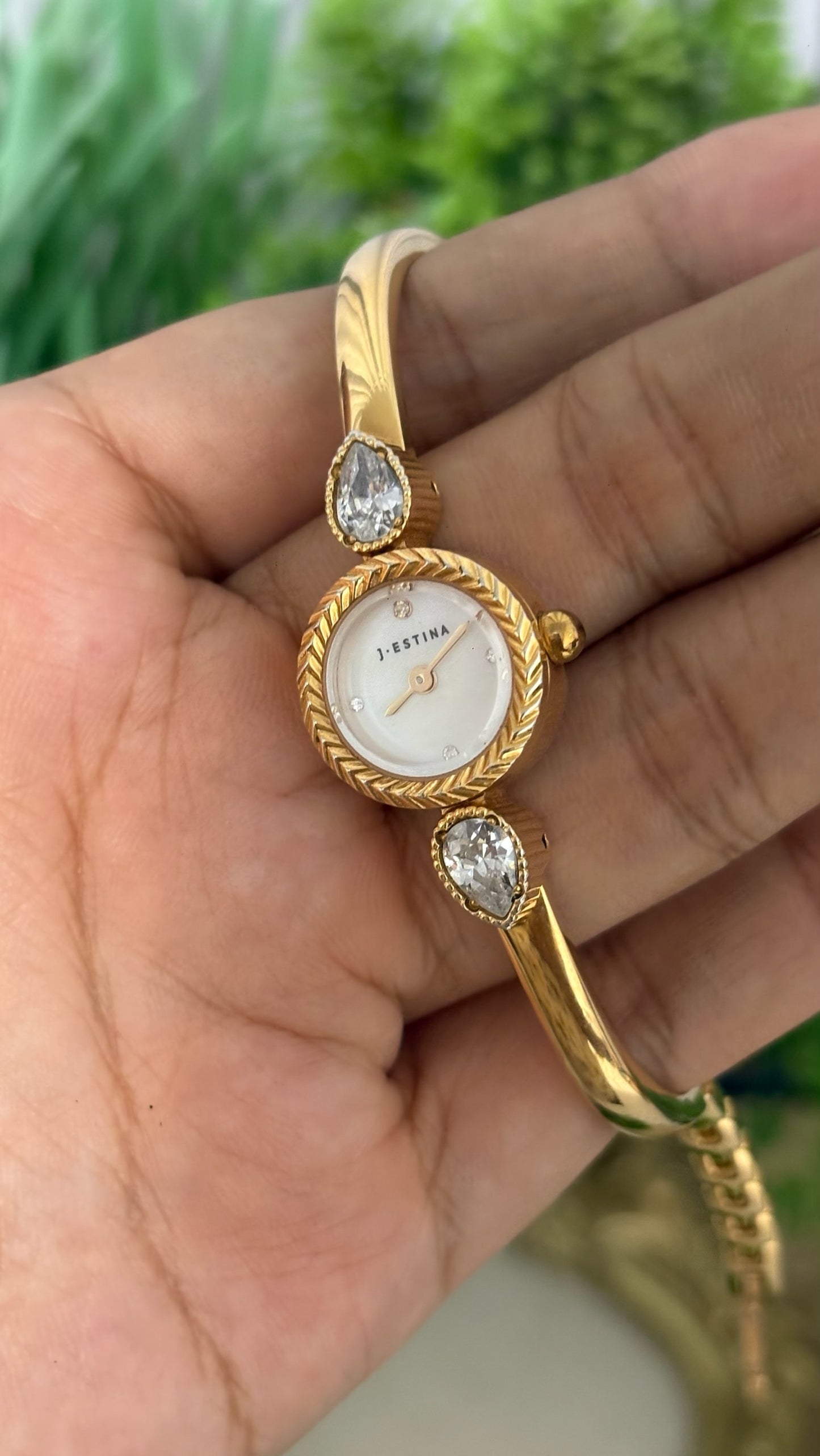 Extremely Rare Vintage J.Estina Princess Bangle Watch in Gold Tone Quartz