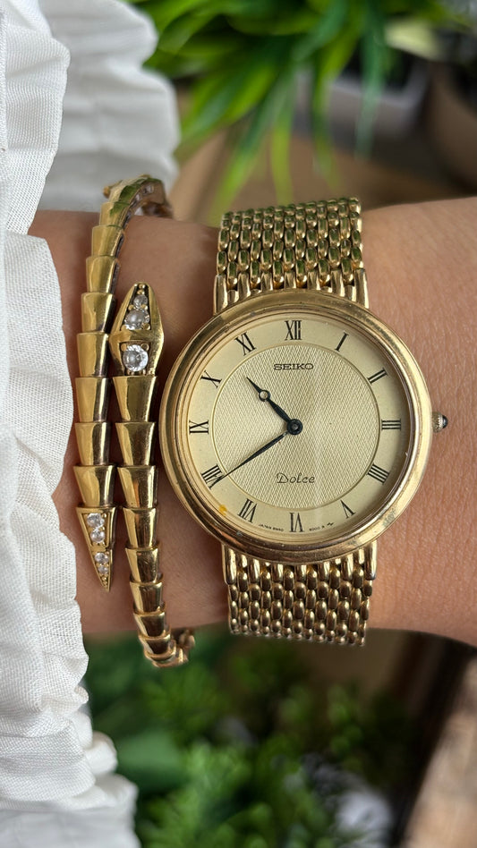 Vintage Seiko Dolce Watch in Gold Tone Roman Dial