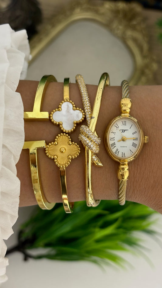 Rare Vintage Worthington Baignoire Cable Bangle Watch in Gold Tone Quartz