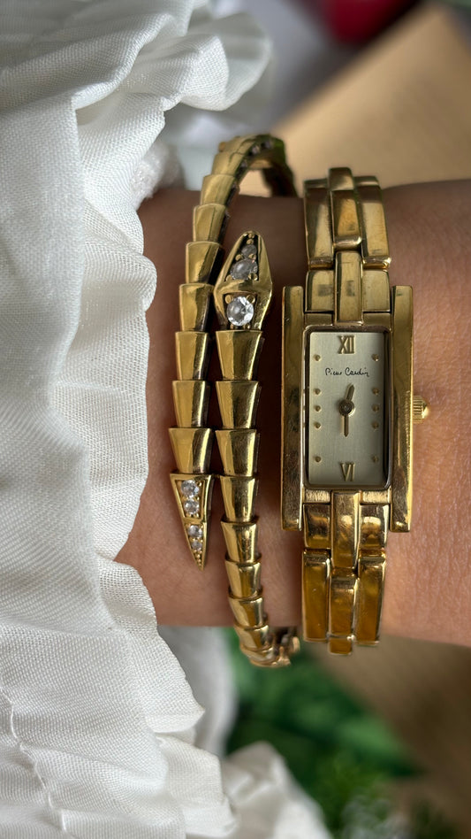 Vintage Pierre Cardin Slim Watch in Gold Tone Rectangular Face