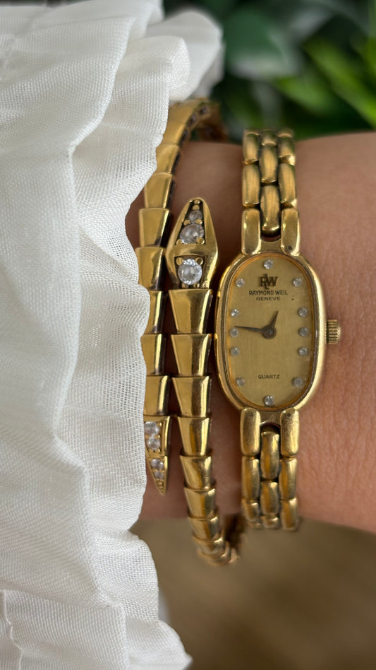Extremely Rare Vintage Raymond Weil Geneve Watch in Gold Tone with 12 Diamonds on Dial