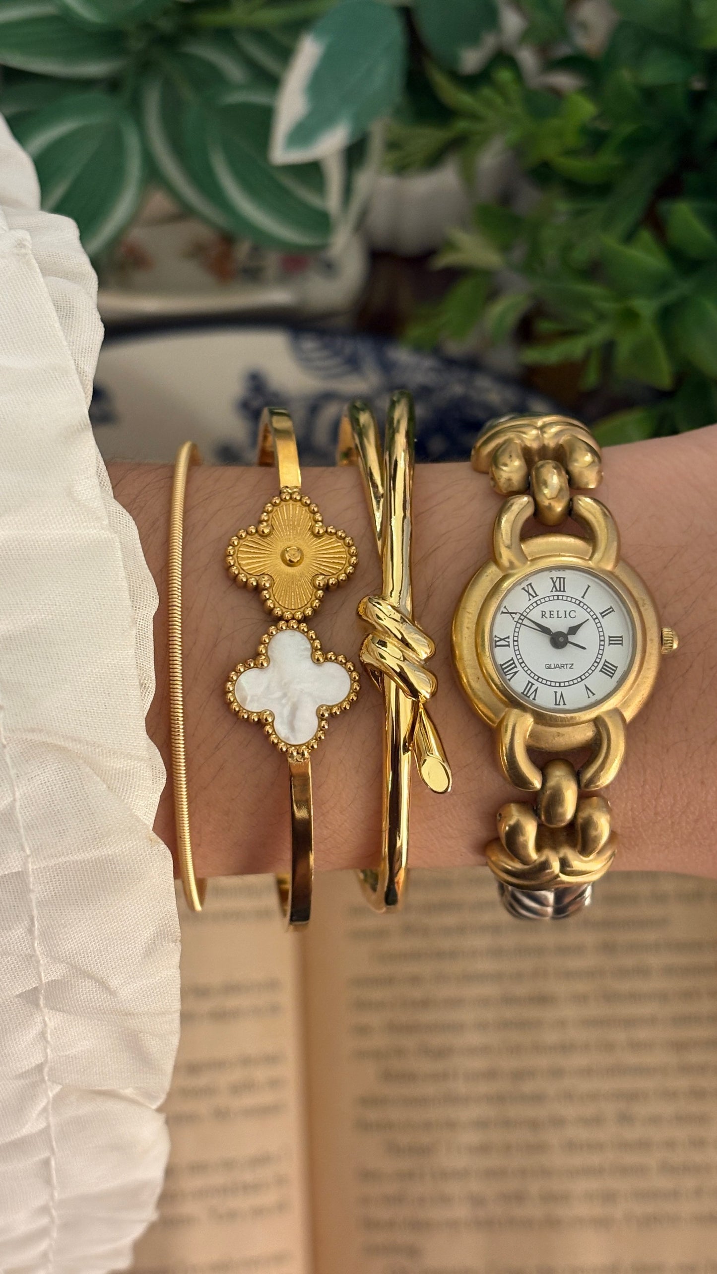 Rare Vintage Relic Fossil Chevron Style Bangle Watch in Two-Tone Quartz