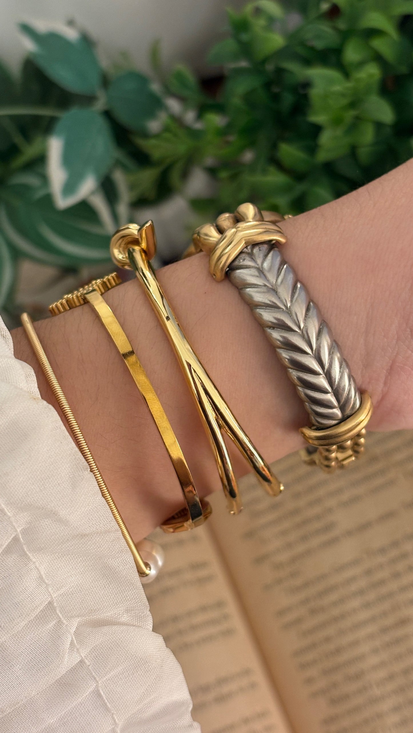 Rare Vintage Relic Fossil Chevron Style Bangle Watch in Two-Tone Quartz