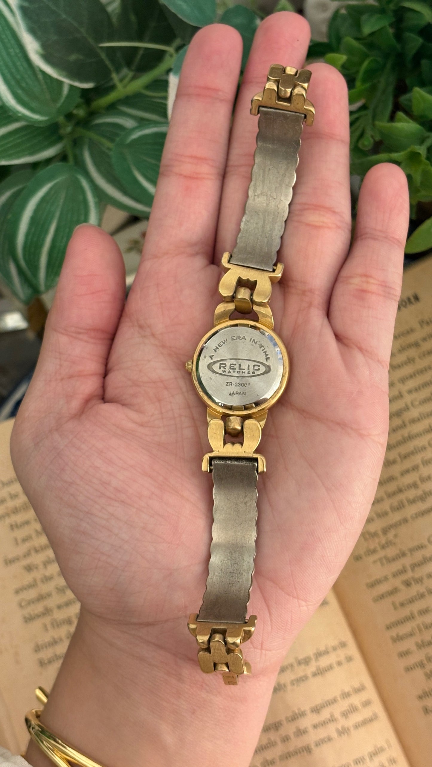 Rare Vintage Relic Fossil Chevron Style Bangle Watch in Two-Tone Quartz