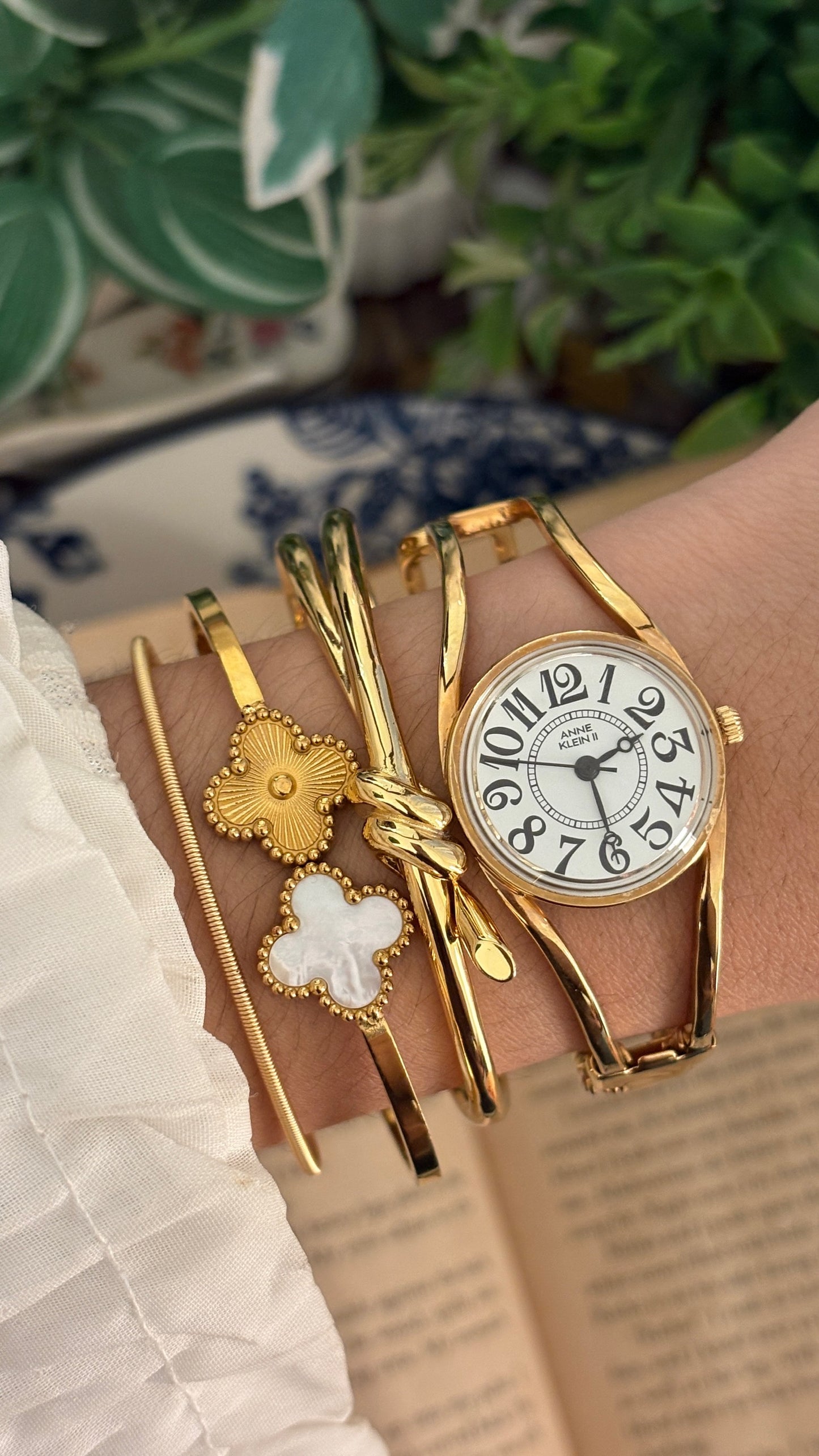 Rare Vintage Anne Klein II Bangle in Gold Tone Quartz