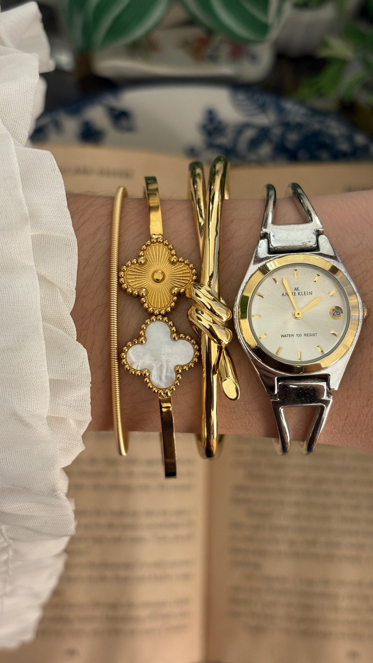 Vintage Anne Klein Hollow Bangle  Watch in Two-Tone Quartz
