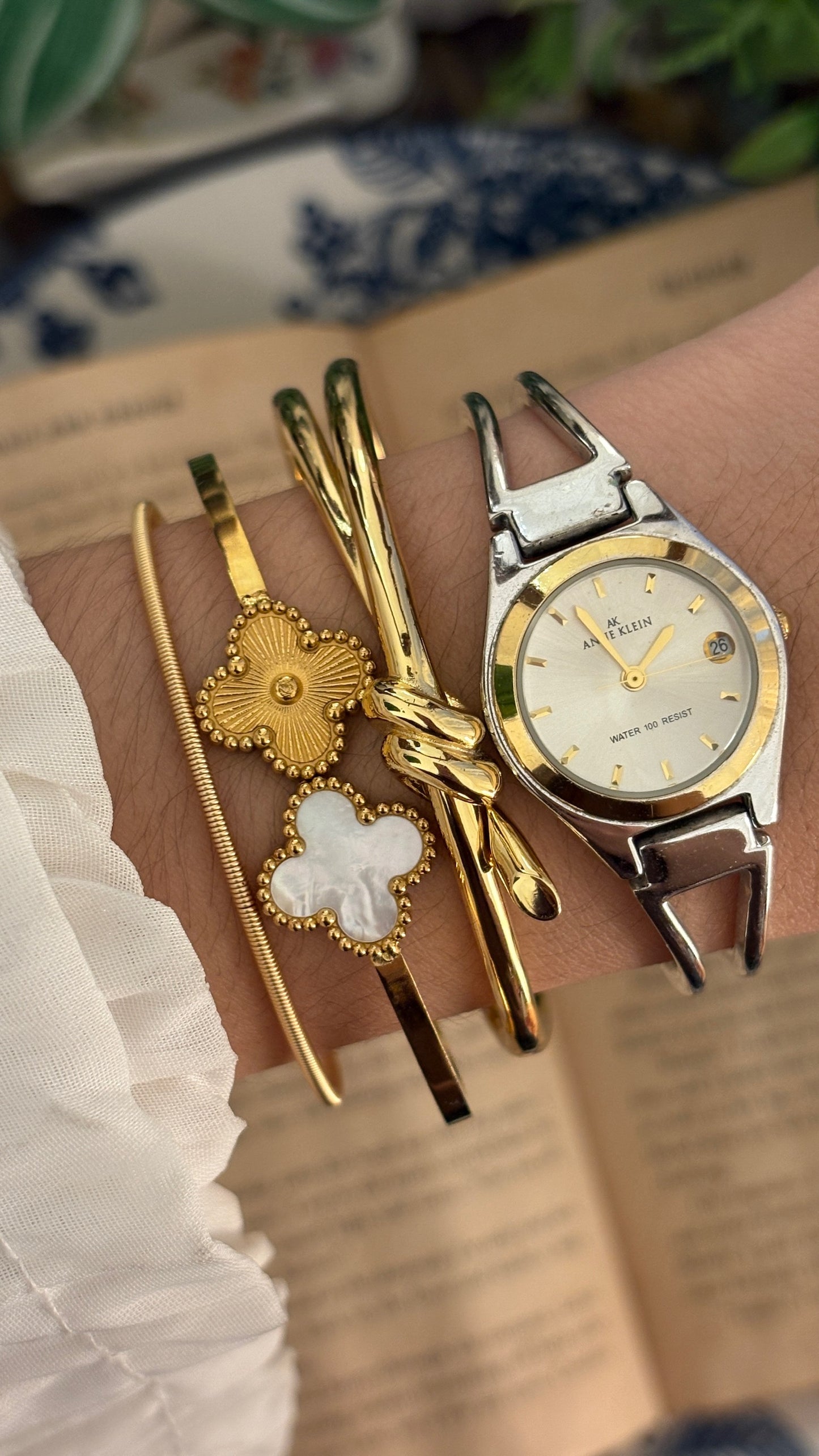 Vintage Anne Klein Hollow Bangle  Watch in Two-Tone Quartz