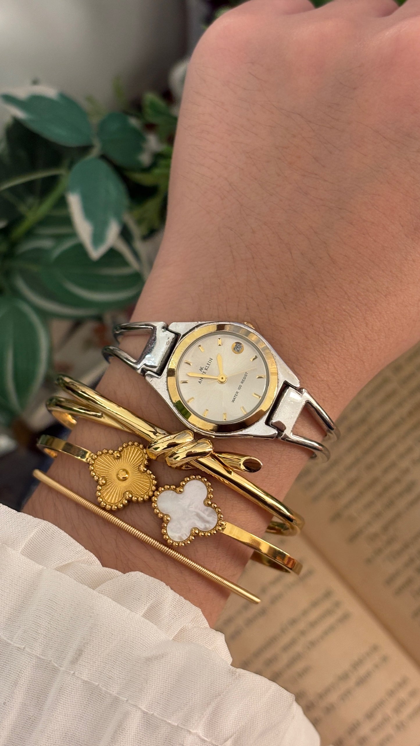Vintage Anne Klein Hollow Bangle  Watch in Two-Tone Quartz