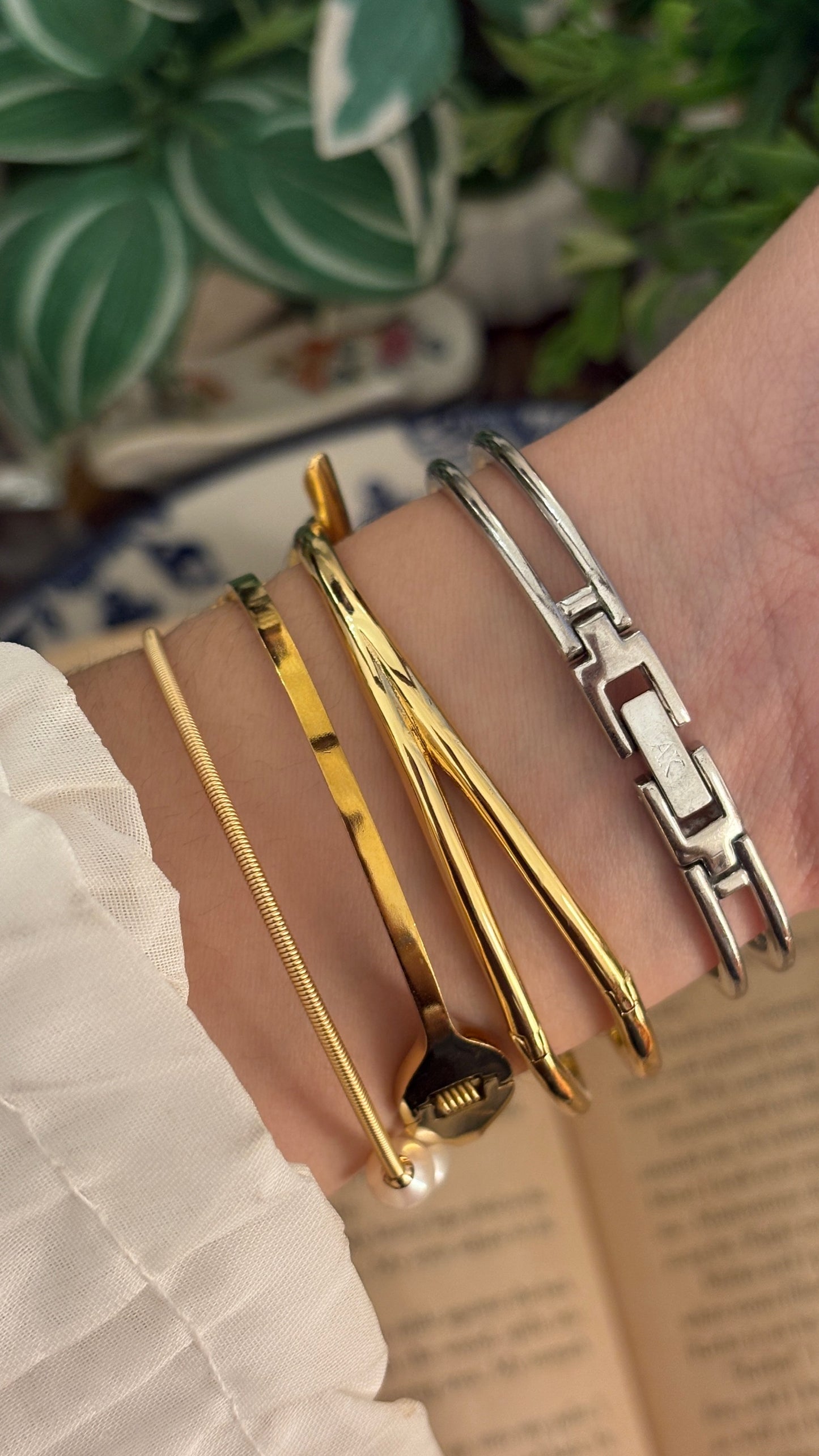 Vintage Anne Klein Hollow Bangle  Watch in Two-Tone Quartz