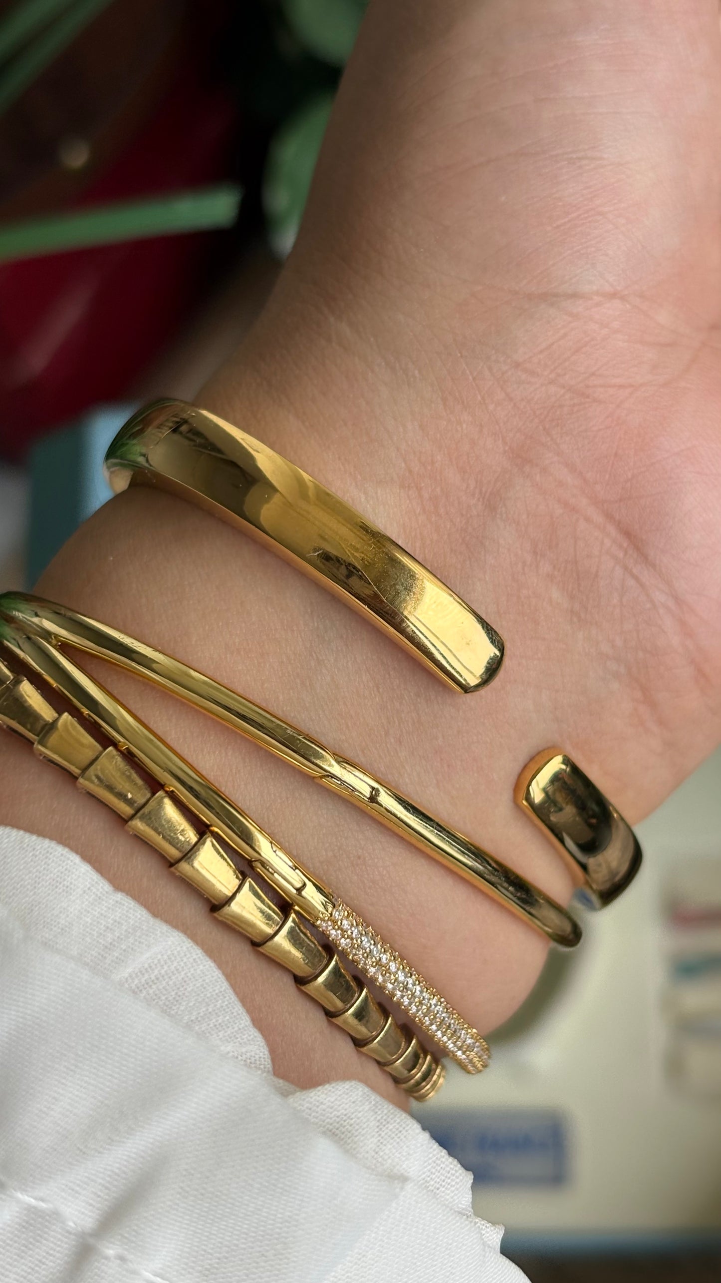 Vintage Marie France Interchangeable Bezel Set Bangle Watch in Gold Tone