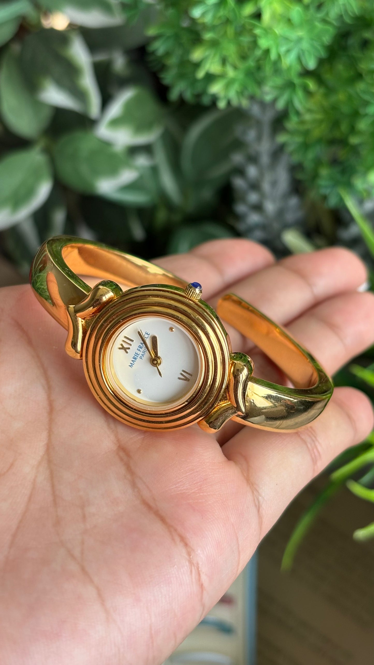 Vintage Marie France Interchangeable Bezel Set Bangle Watch in Gold Tone