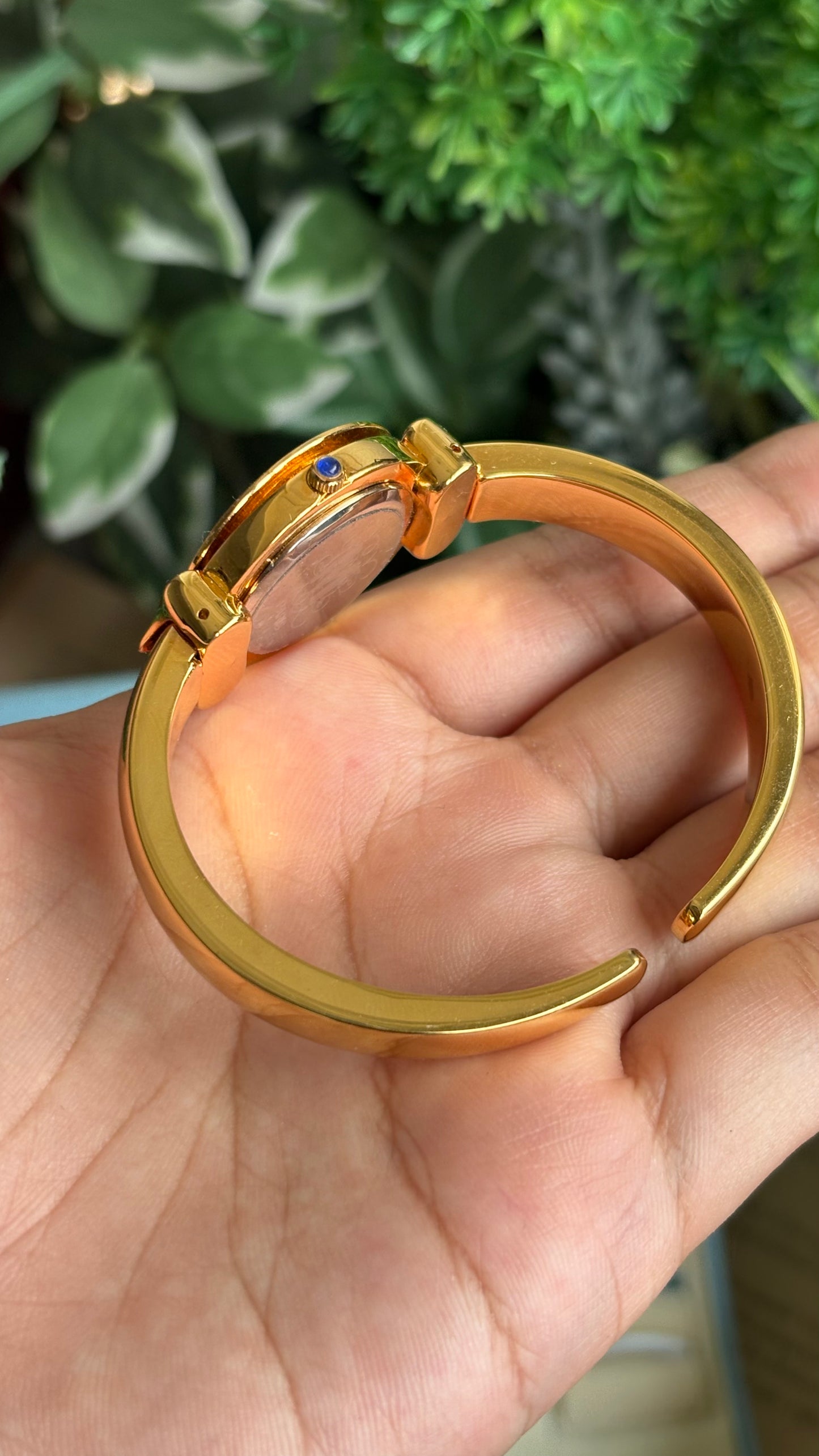 Vintage Marie France Interchangeable Bezel Set Bangle Watch in Gold Tone