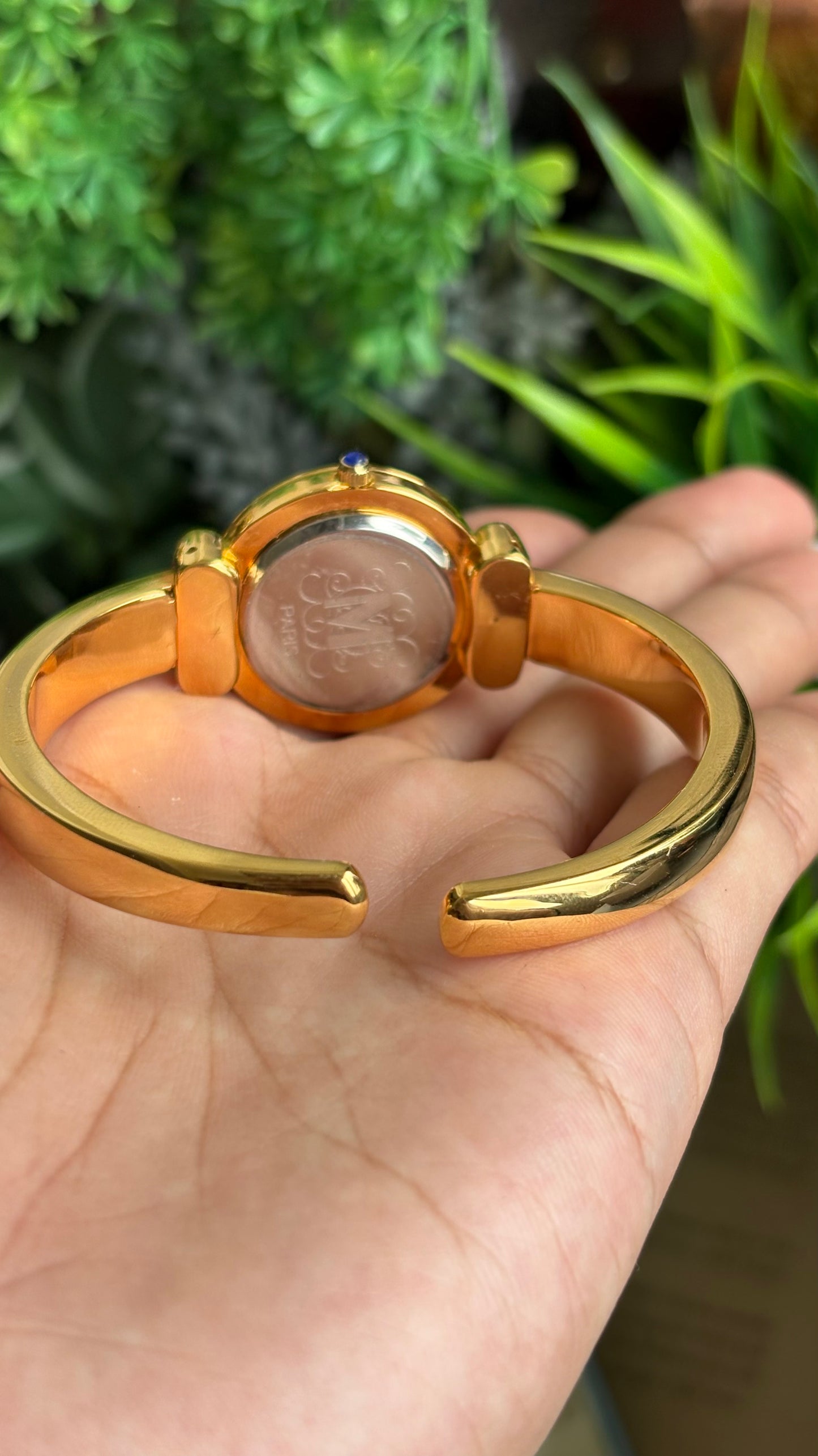 Vintage Marie France Interchangeable Bezel Set Bangle Watch in Gold Tone