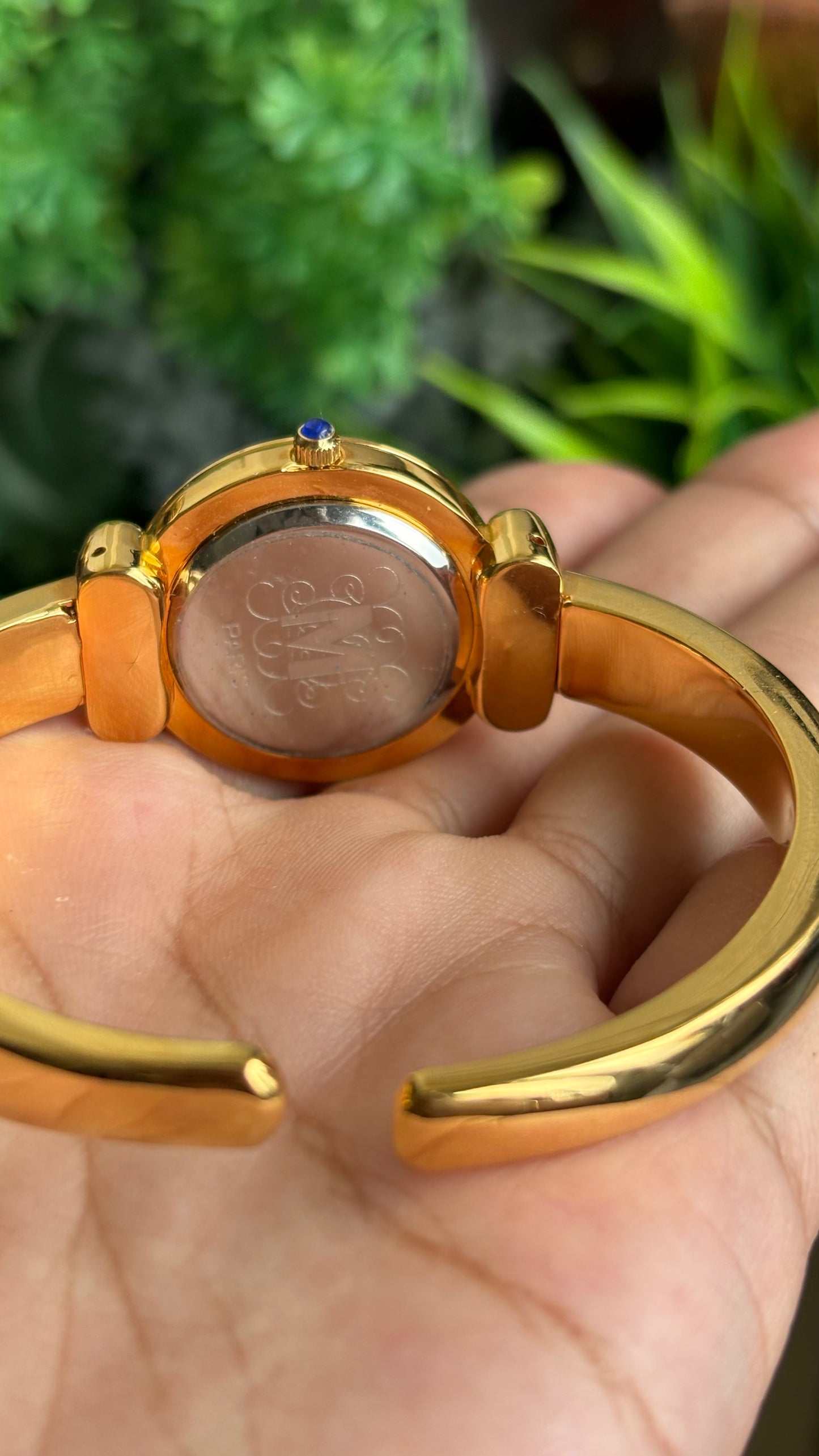 Vintage Marie France Interchangeable Bezel Set Bangle Watch in Gold Tone