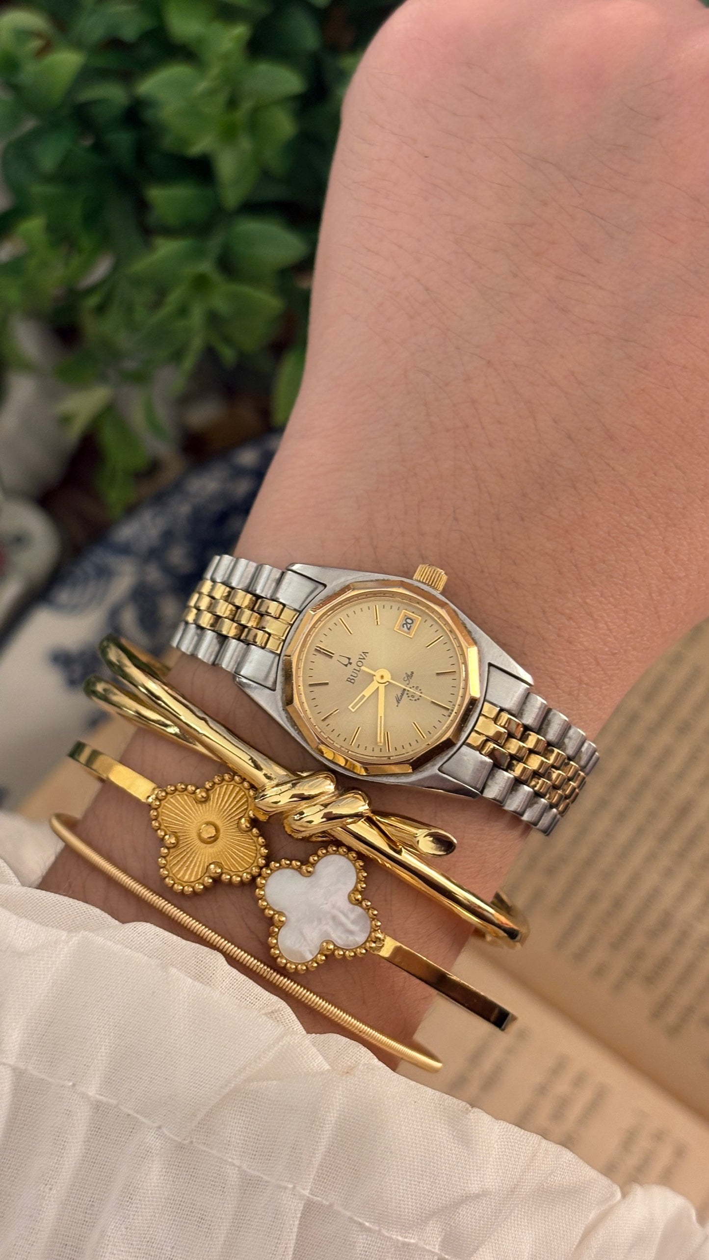 Rare Vintage Bulova Beveled Bezel Classic Watch with Date Window in Two-Tone Quartz